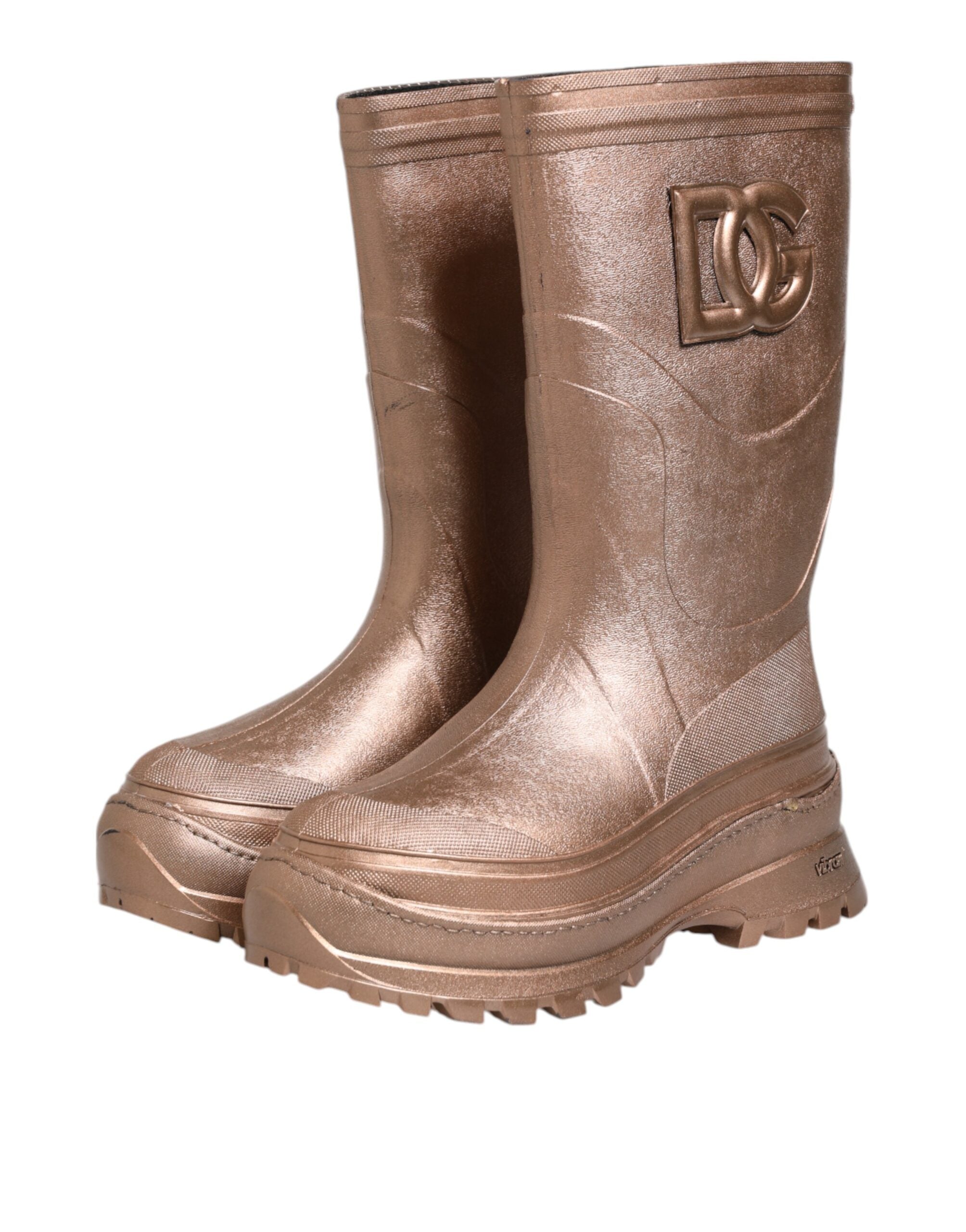 Dolce & Gabbana Metallic Gold Pull On Rain Boots