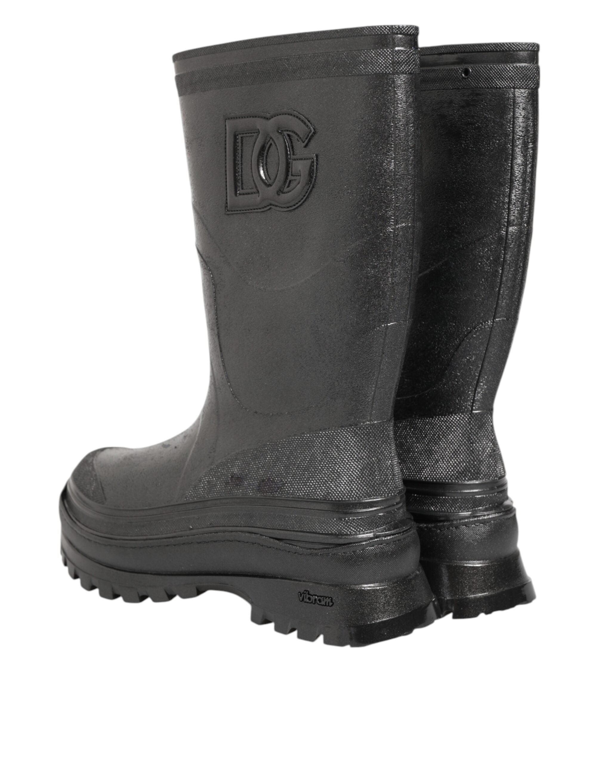 Dolce & Gabbana Metallic Black Pull On Rain Boots