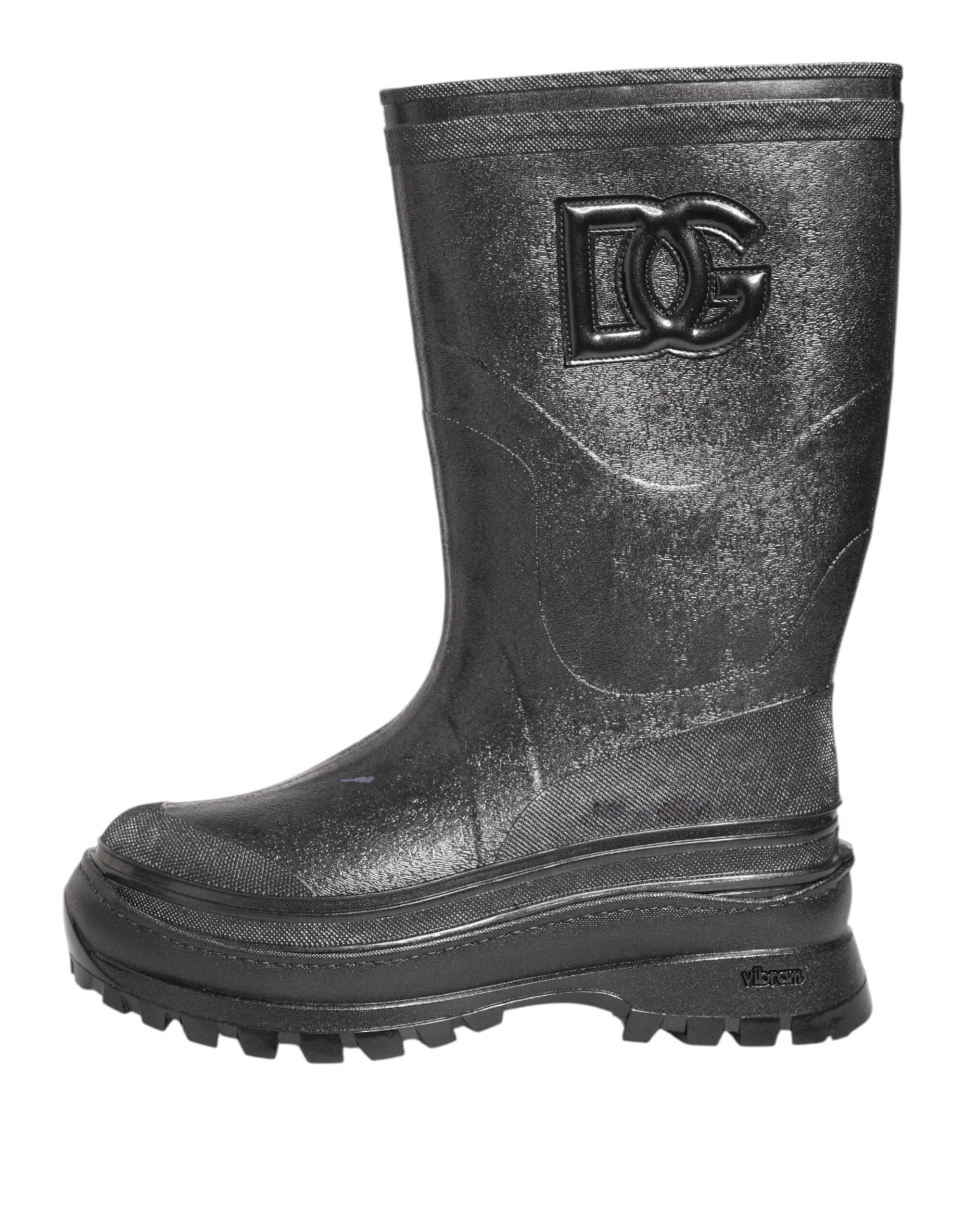 Dolce & Gabbana Metallic Black Pull On Rain Boots