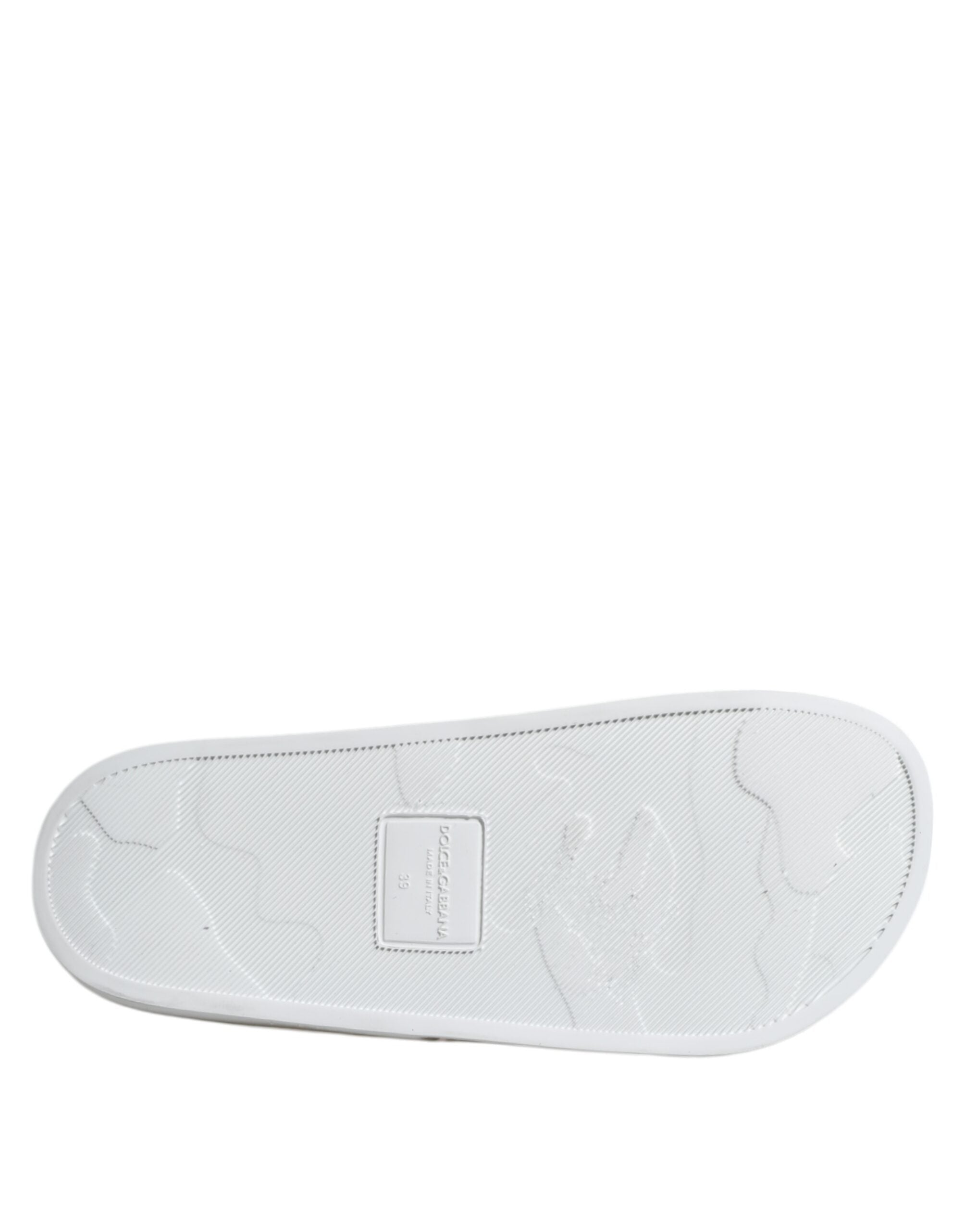 Dolce & Gabbana White Leather Slides Sandals Beachwear Shoes
