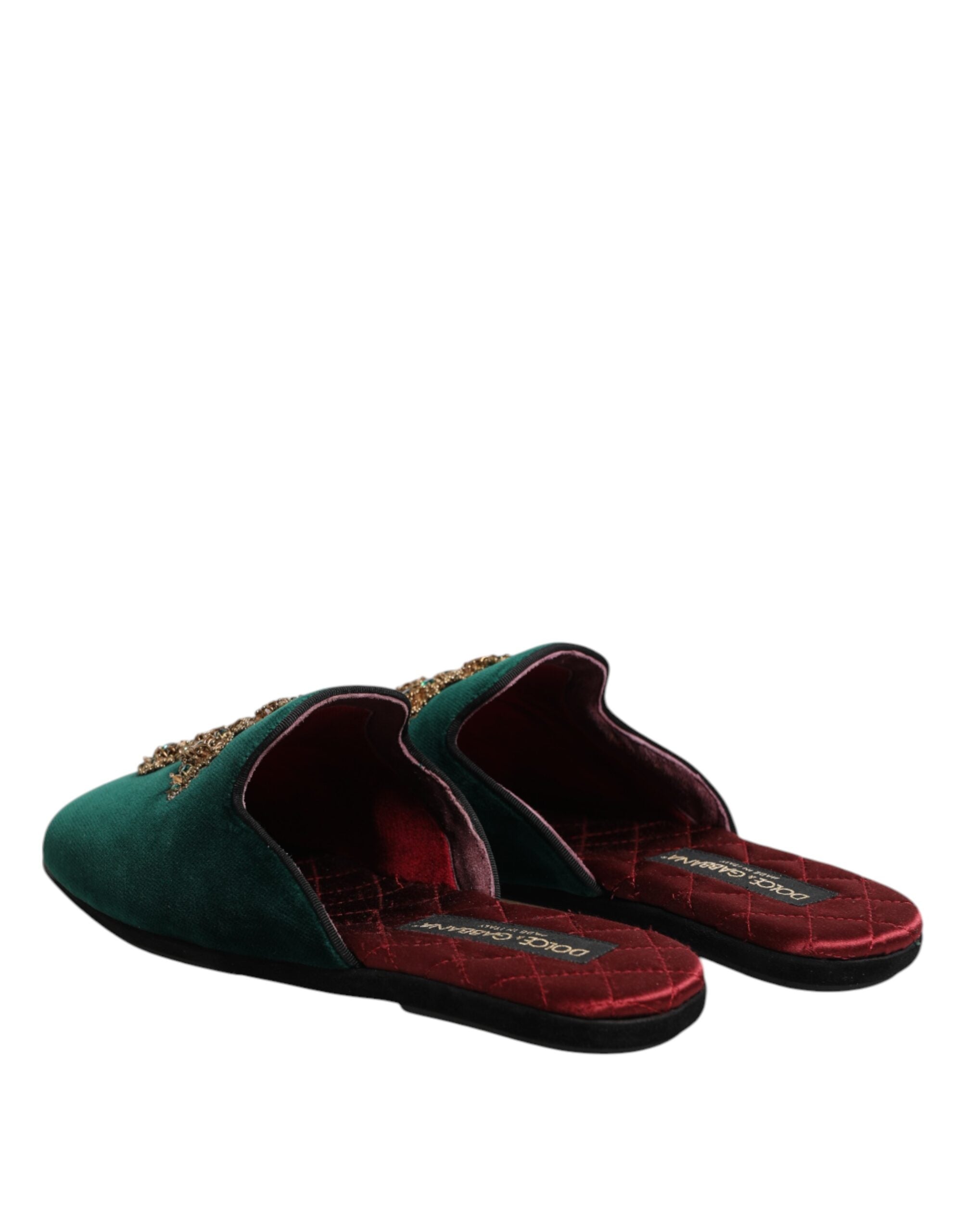 Dolce & Gabbana Green Velvet Cross Embellished Slipper