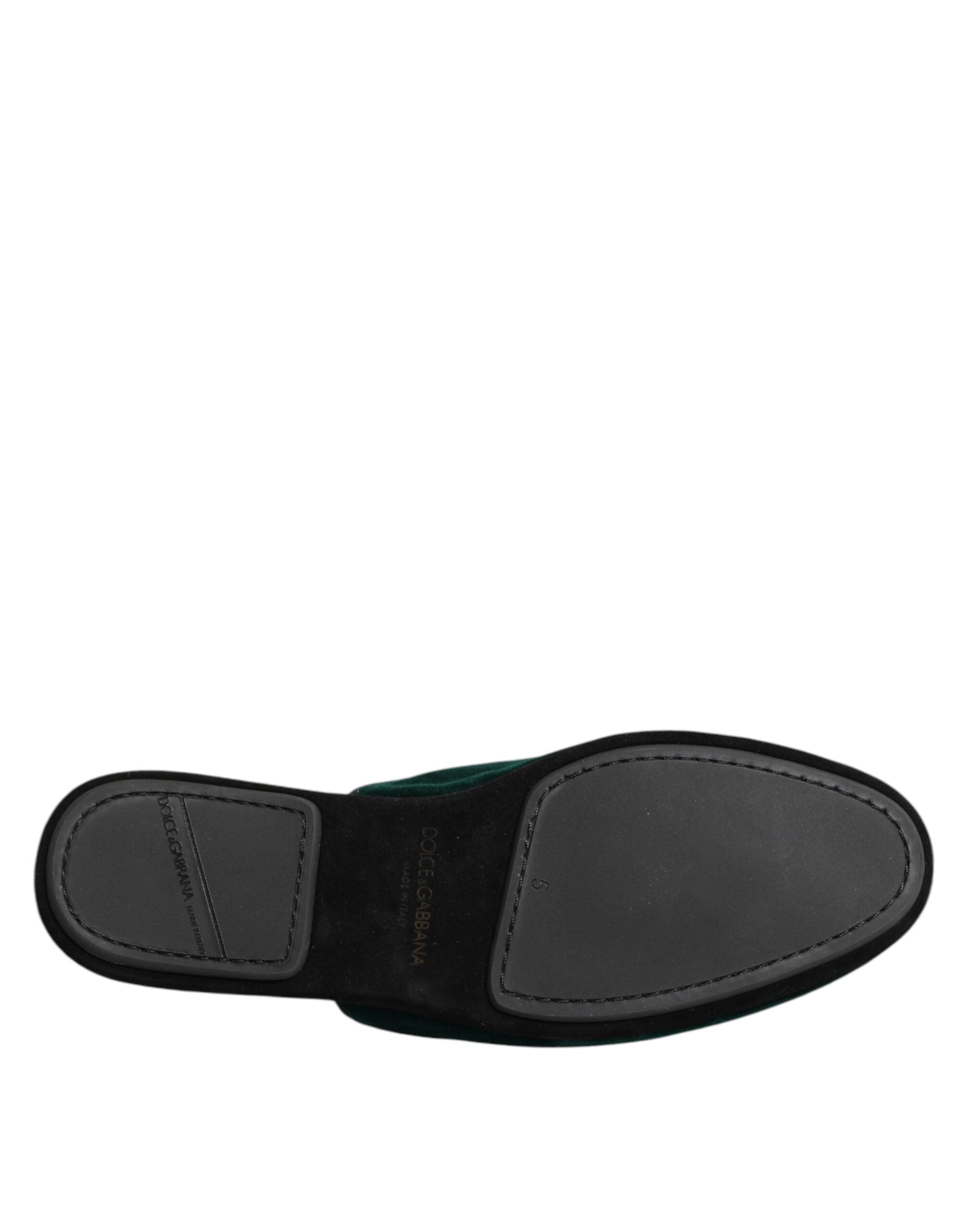 Dolce & Gabbana Green Velvet Cross Embellished Slipper