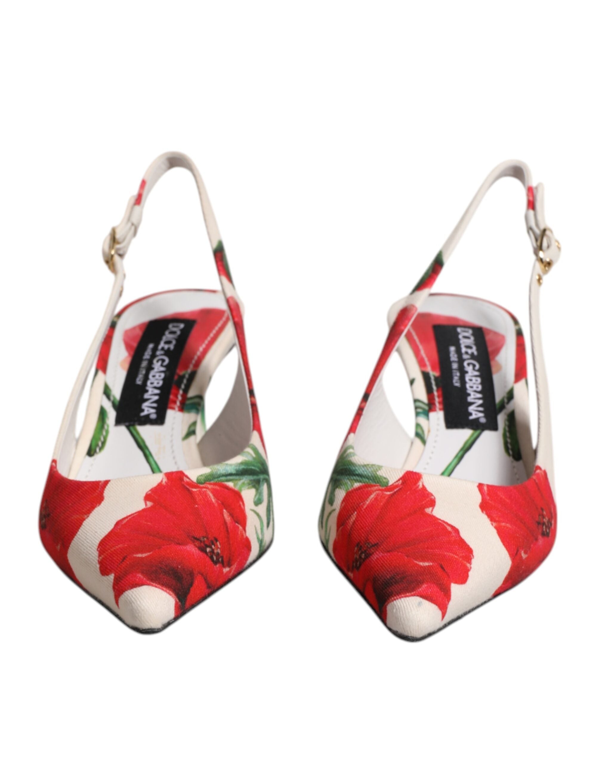 Dolce & Gabbana White Floral Kitten Heel  Slingback Sandals