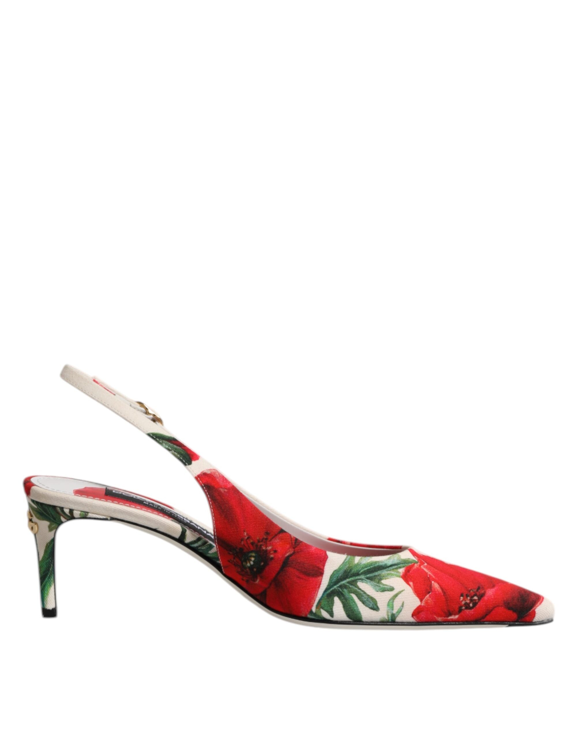 Dolce & Gabbana White Floral Kitten Heel  Slingback Sandals