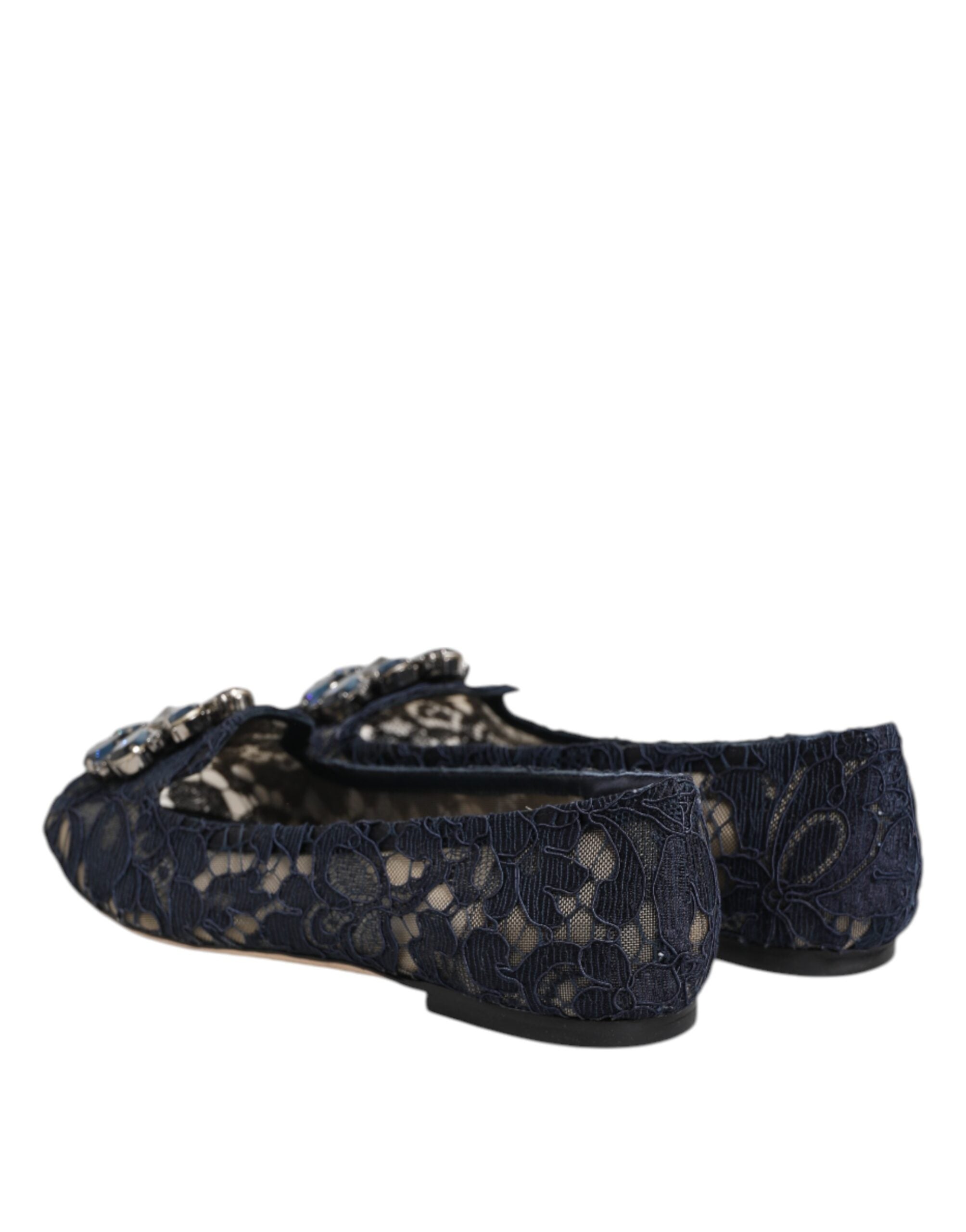 Dolce & Gabbana Blue Taormina Lace Crystals Flats Shoes LUNESCAPE