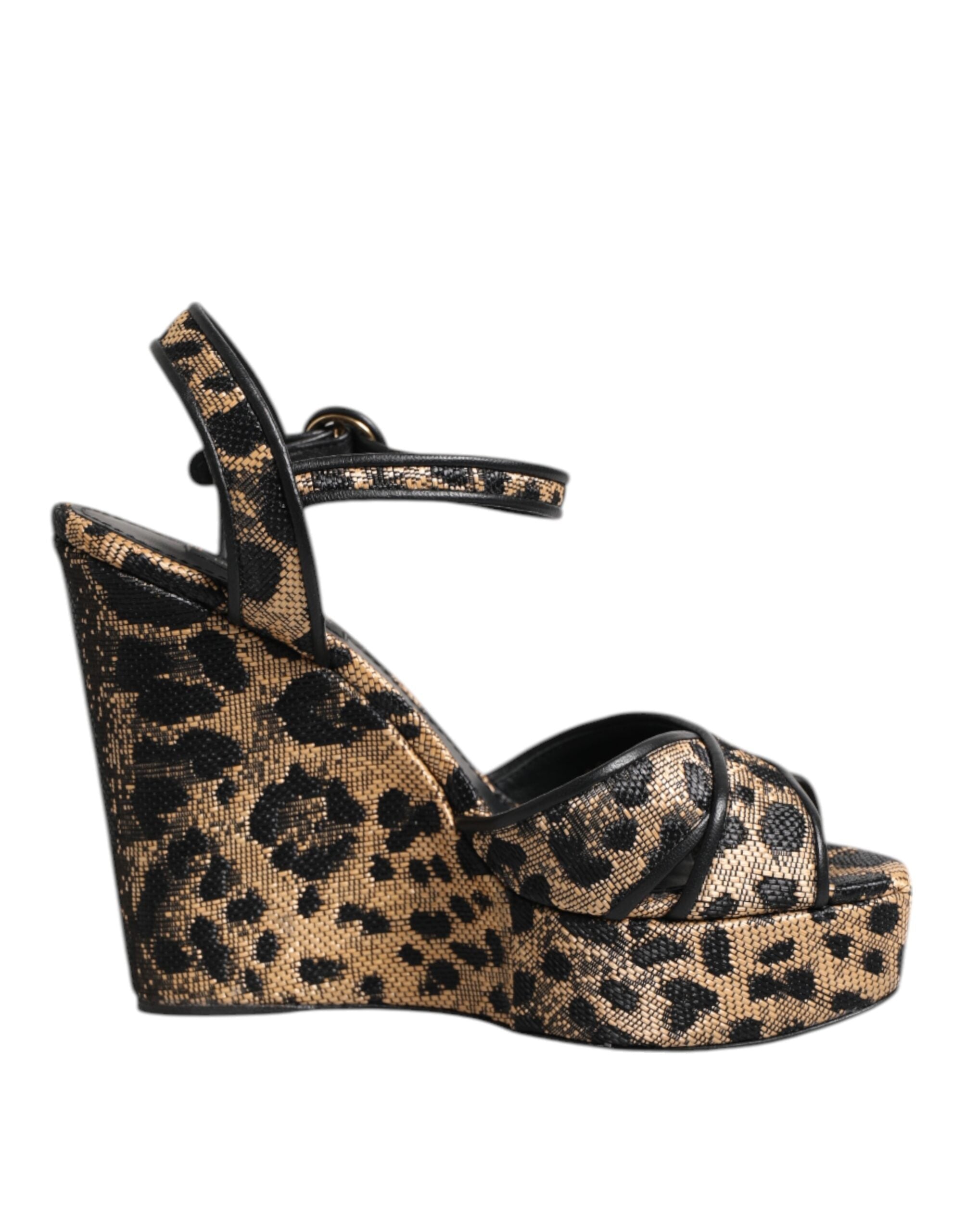 Dolce & Gabbana Brown Leopard Wedges Ankle Strap Sandals Shoes LUNESCAPE