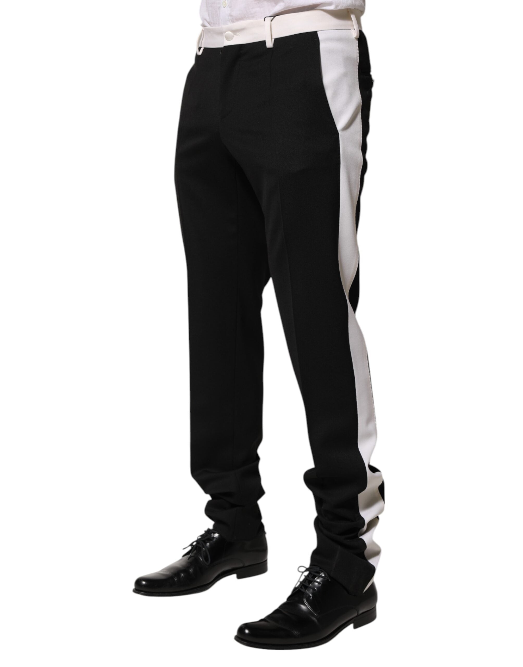 Dolce & Gabbana Black White Stripe Wool Men Trouser Pants LUNESCAPE