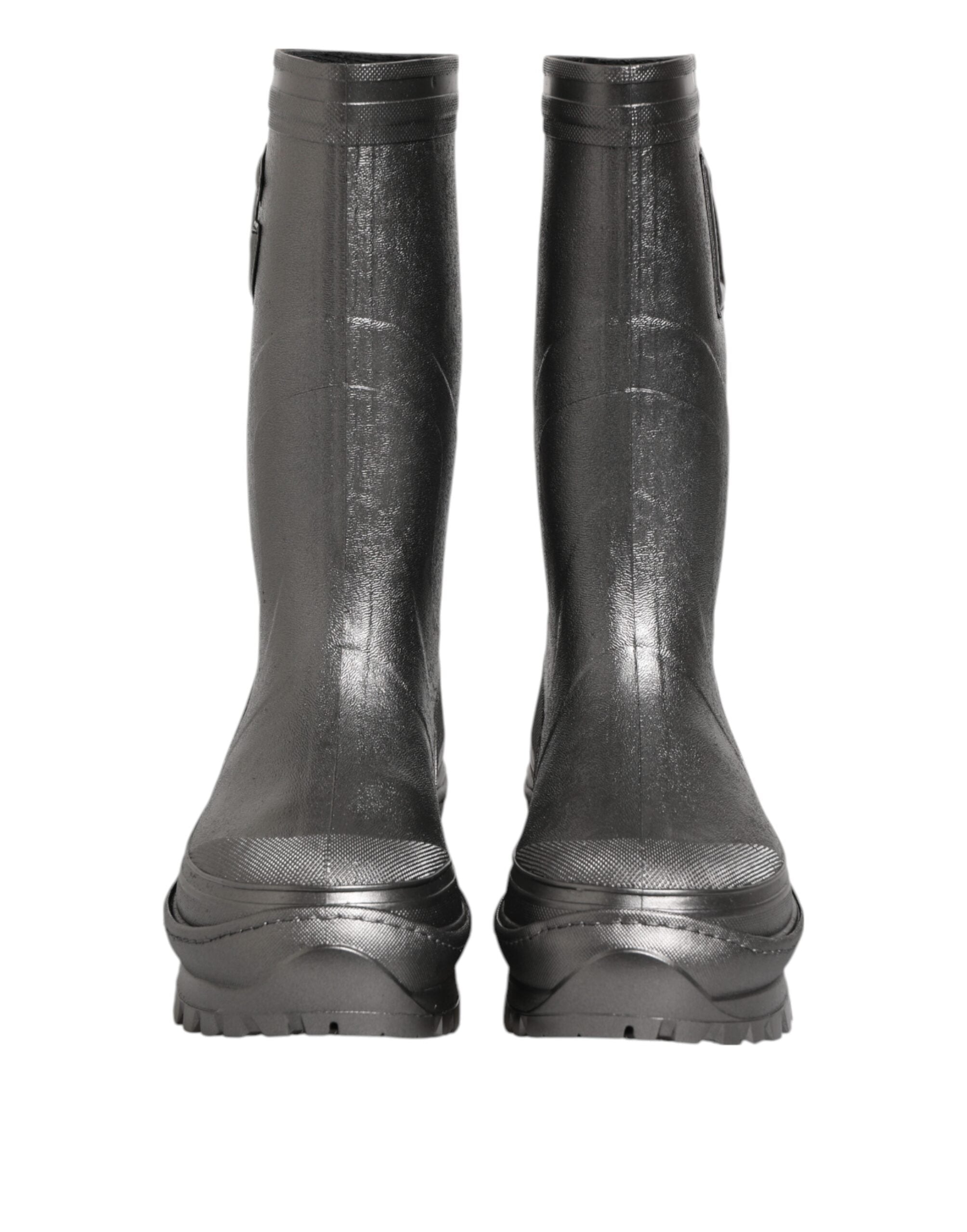 Dolce & Gabbana Black Argento Pull On Rain Boots Shoes LUNESCAPE