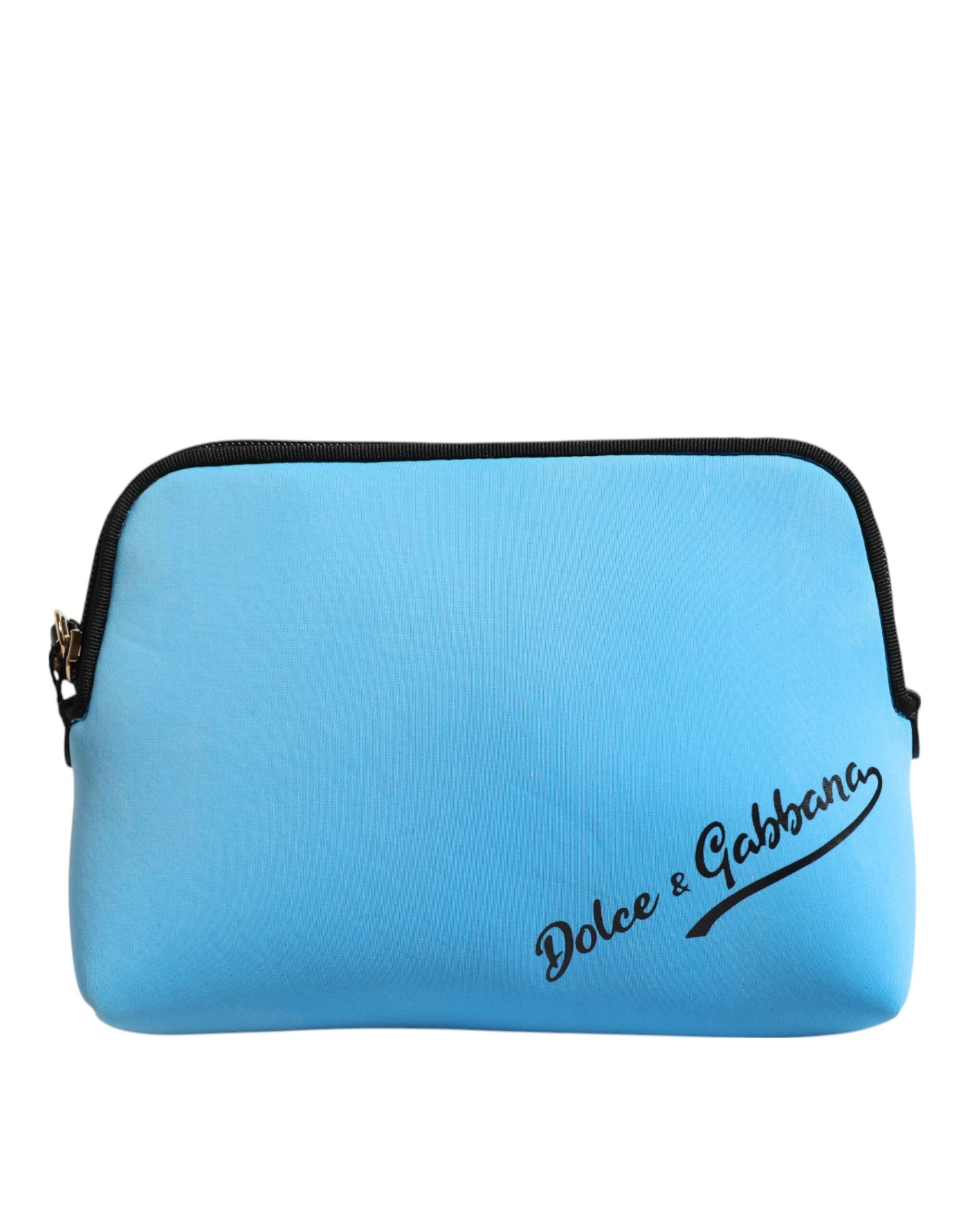 Dolce & Gabbana Blue Nylon DG Logo Print Clutch Zip Pouch Bag LUNESCAPE