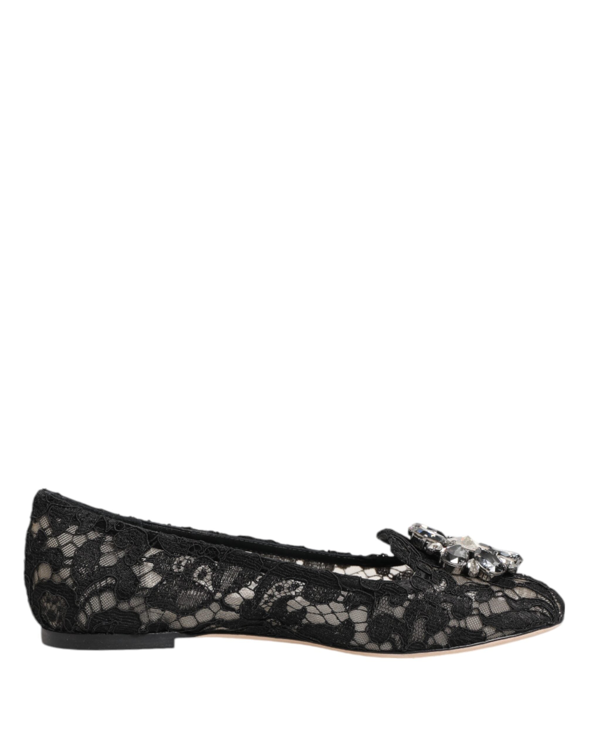Dolce & Gabbana Black Taormina Lace Crystals Flats