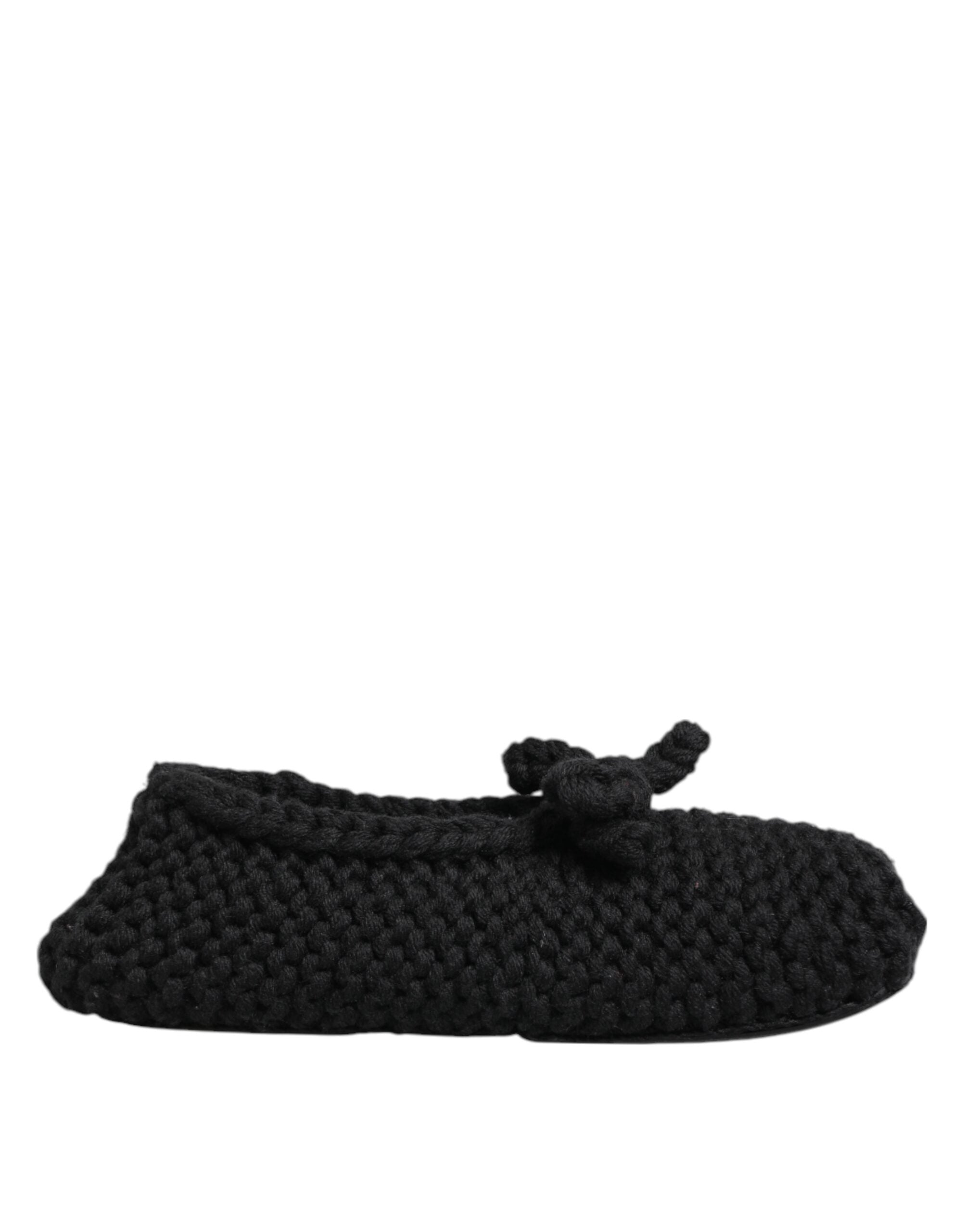 Dolce & Gabbana Black Wool Knit Slip On Ballerina Flats Shoes LUNESCAPE