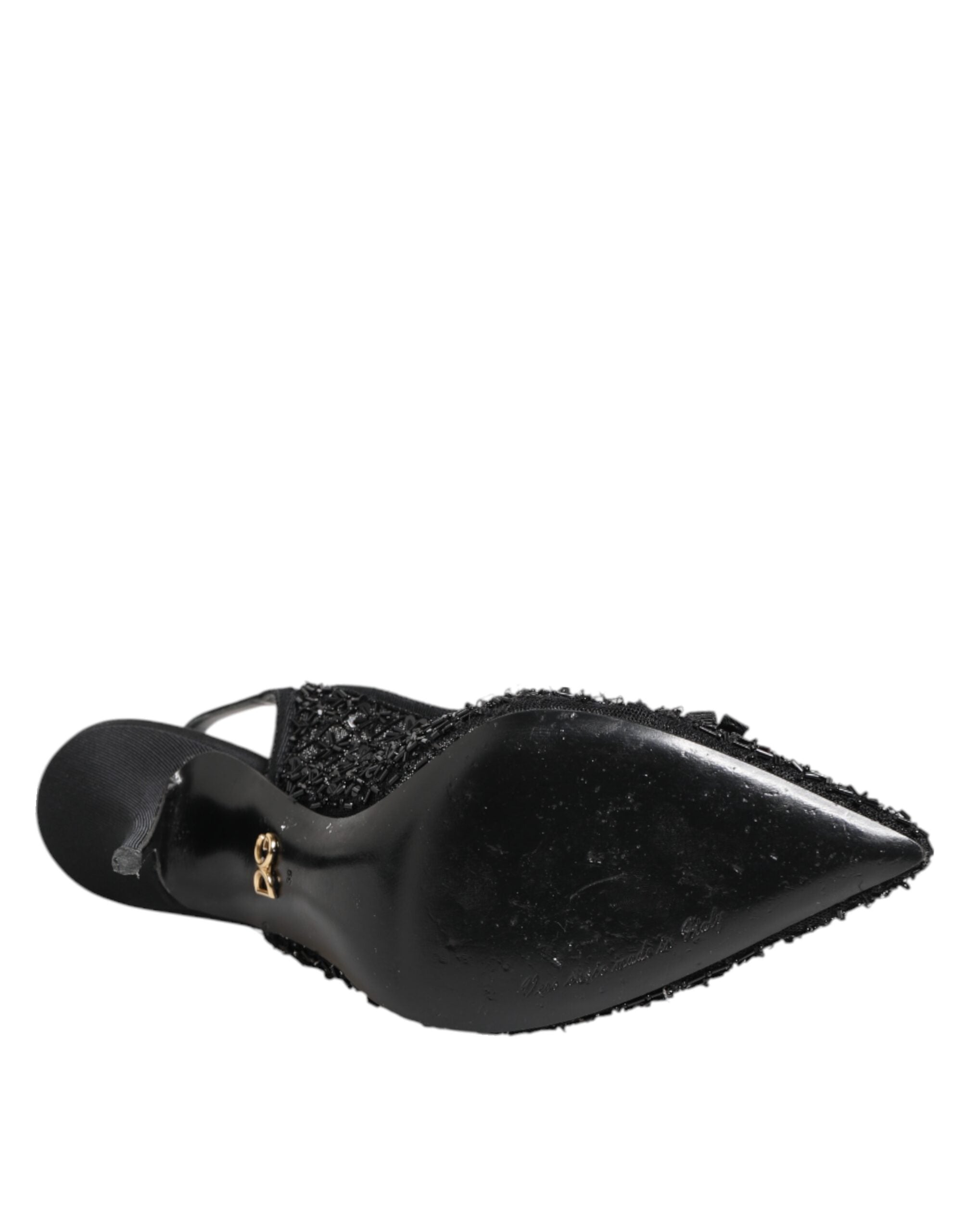 Dolce & Gabbana Black Tulle Ricamo Heels Slingbacks Shoes LUNESCAPE