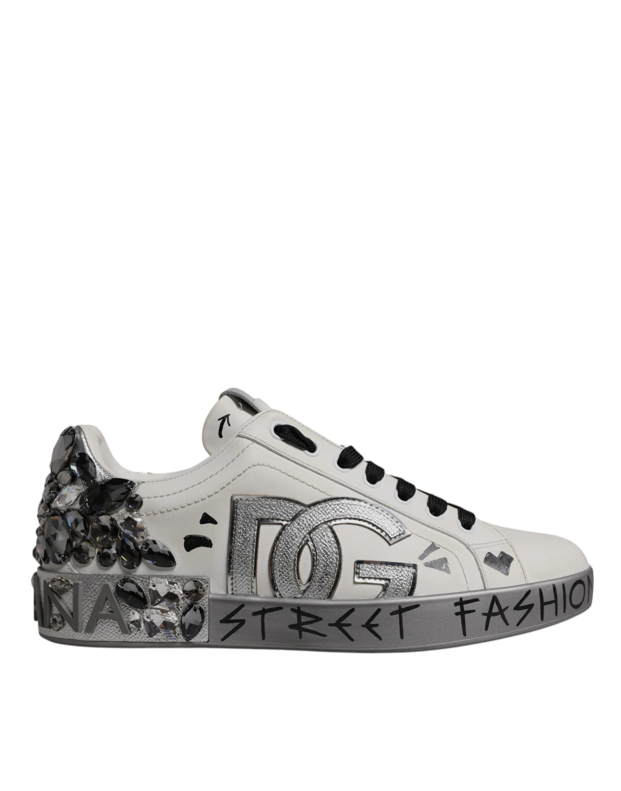 Dolce & Gabbana White Crystal Logo Portofino Sneakers Shoes LUNESCAPE