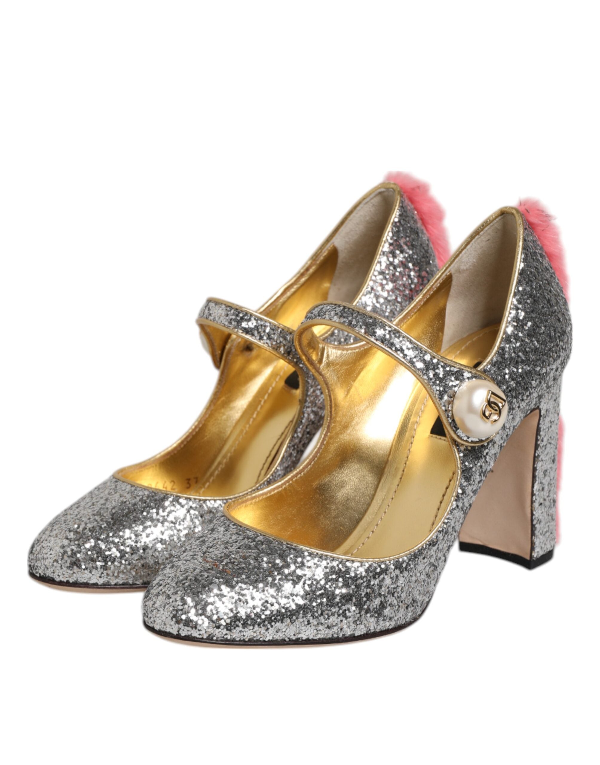 Dolce & Gabbana Silver Glitter Mink Fur VALLY Pumps Shoes LUNESCAPE