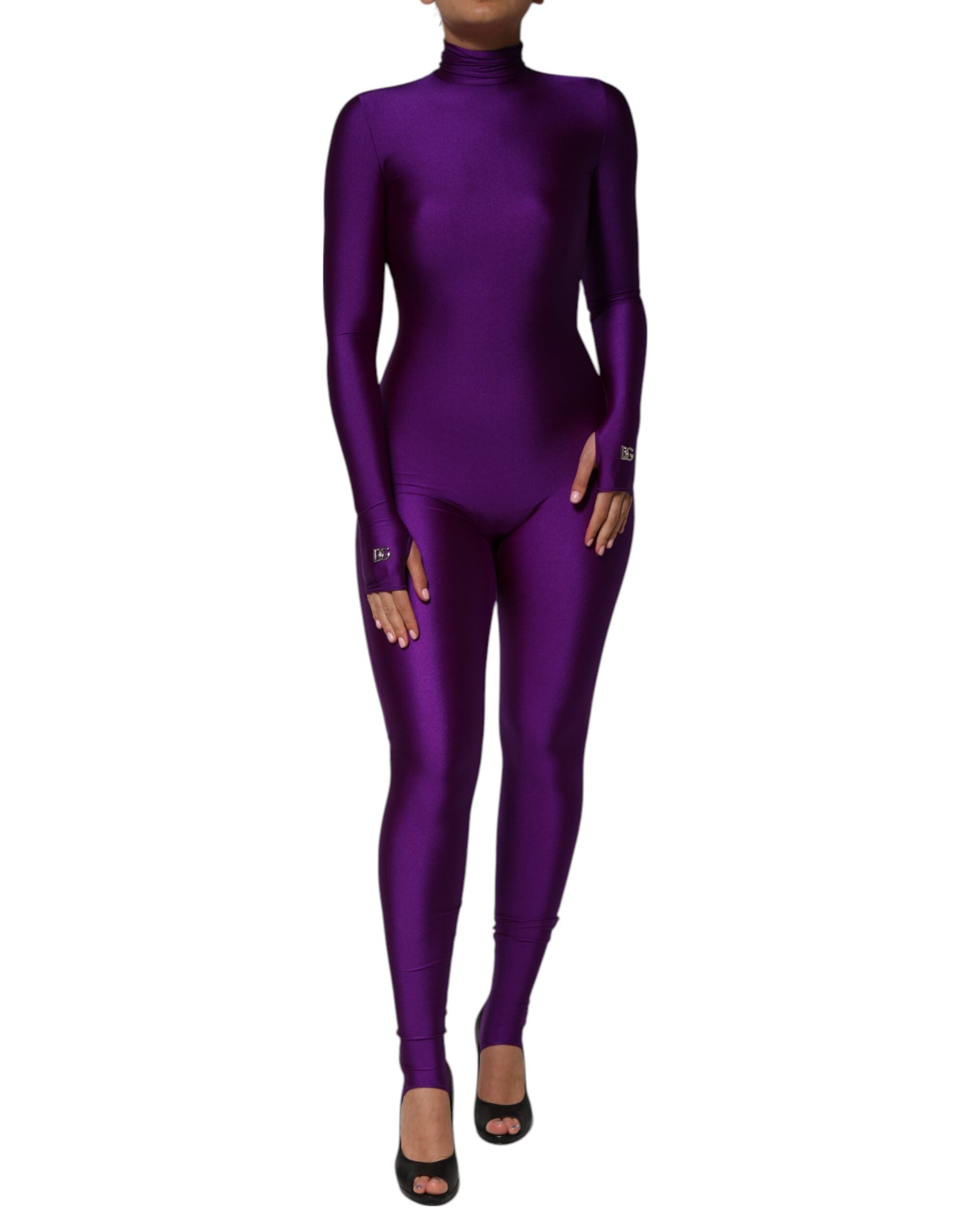 Dolce & Gabbana Purple Nylon Turtleneck Bodycon Jumpsuit