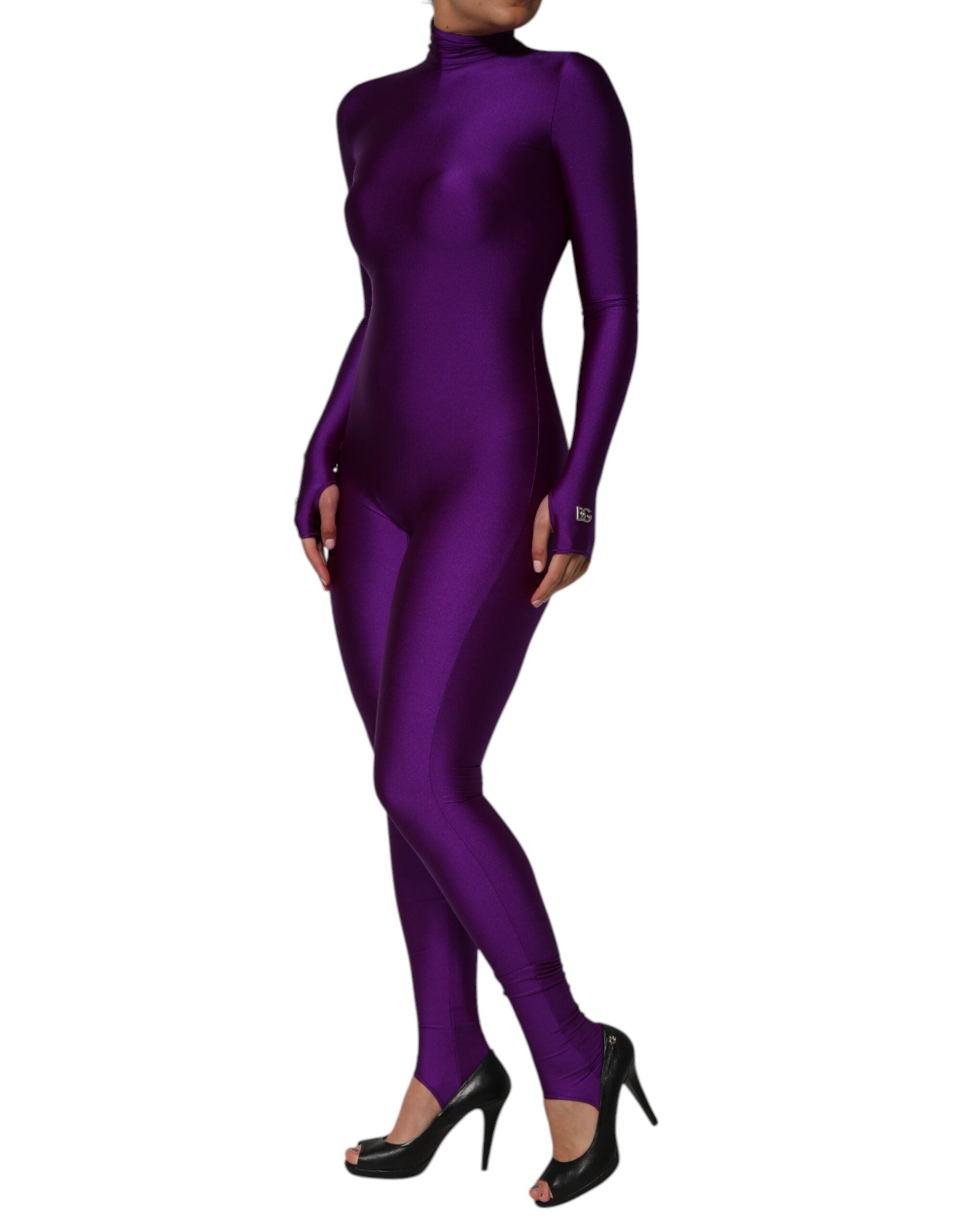 Dolce & Gabbana Purple Nylon Turtleneck Bodycon Jumpsuit