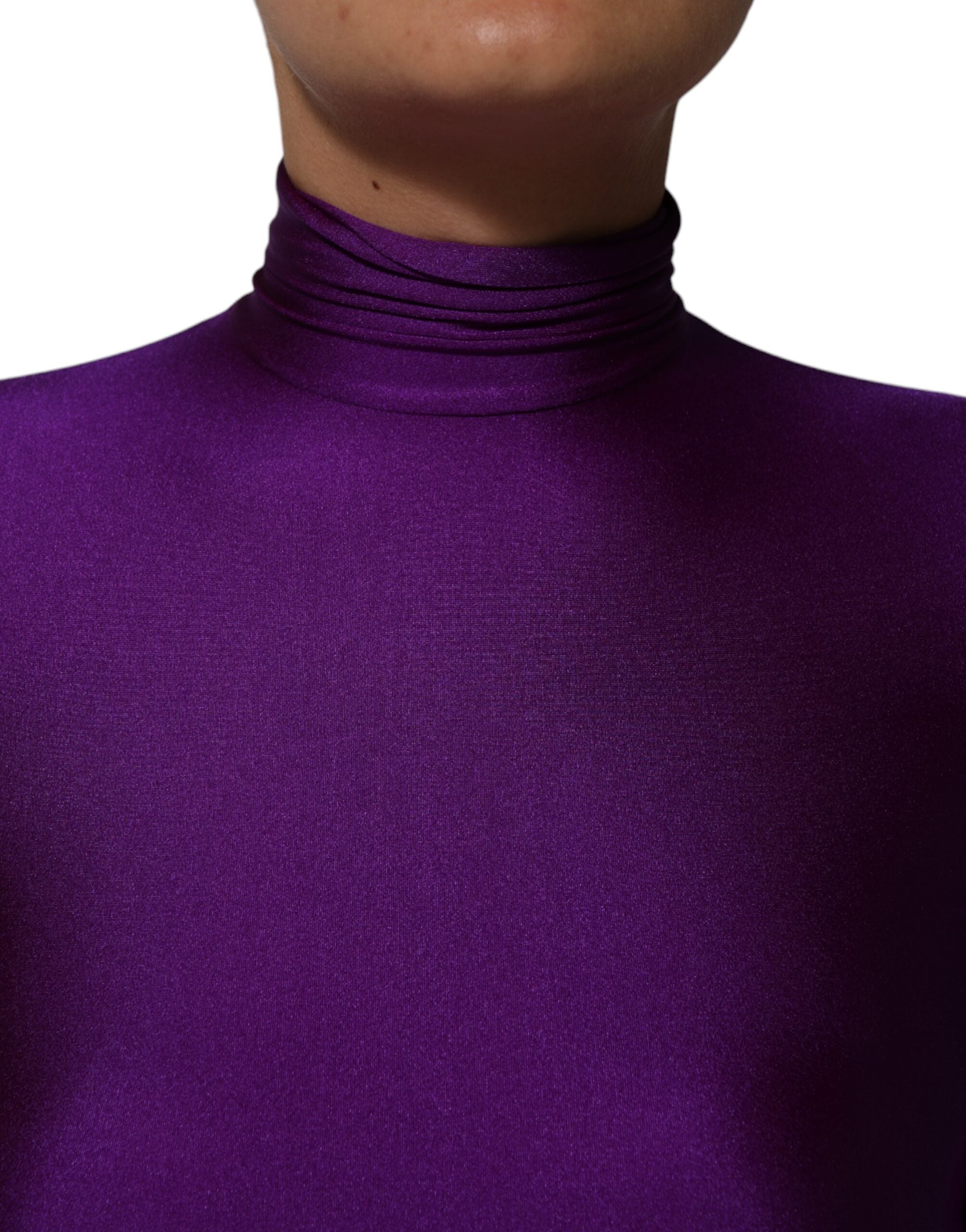 Dolce & Gabbana Purple Nylon Turtleneck Bodycon Jumpsuit