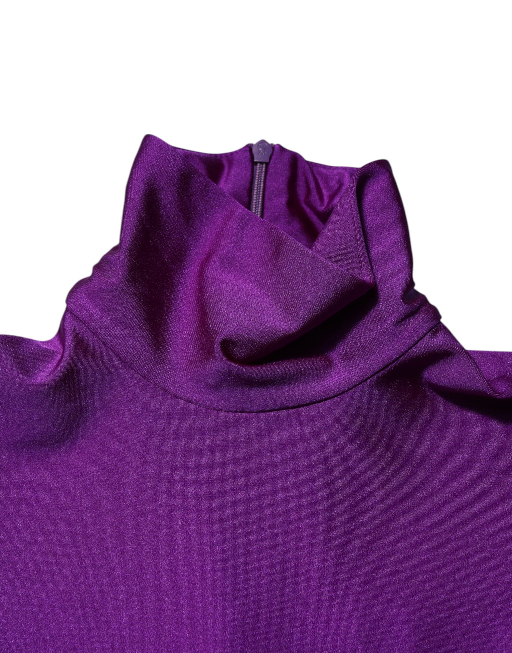 Dolce & Gabbana Purple Nylon Turtleneck Bodycon Jumpsuit