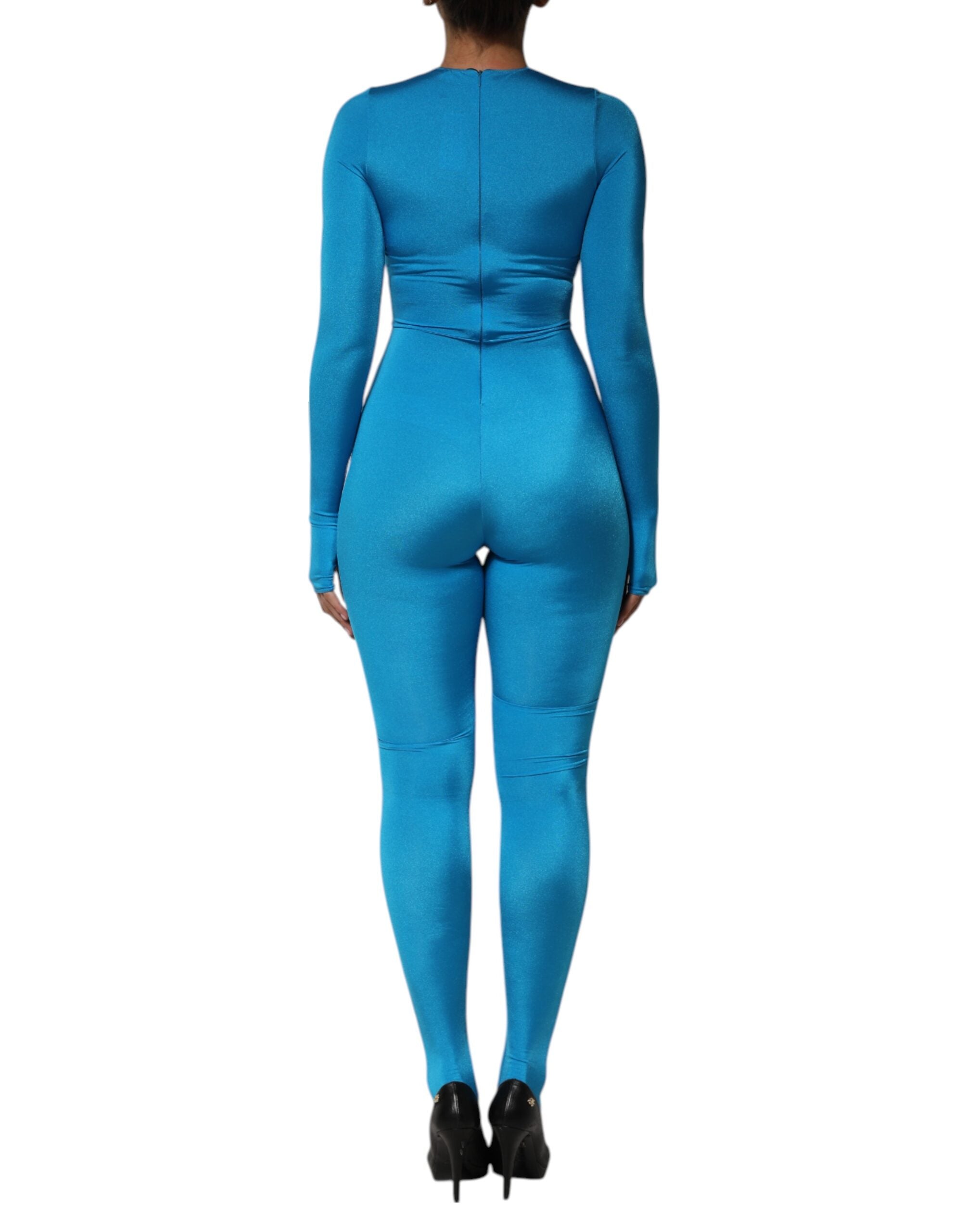 Dolce & Gabbana Blue Nylon Crew Neck Bodycon Jumpsuit