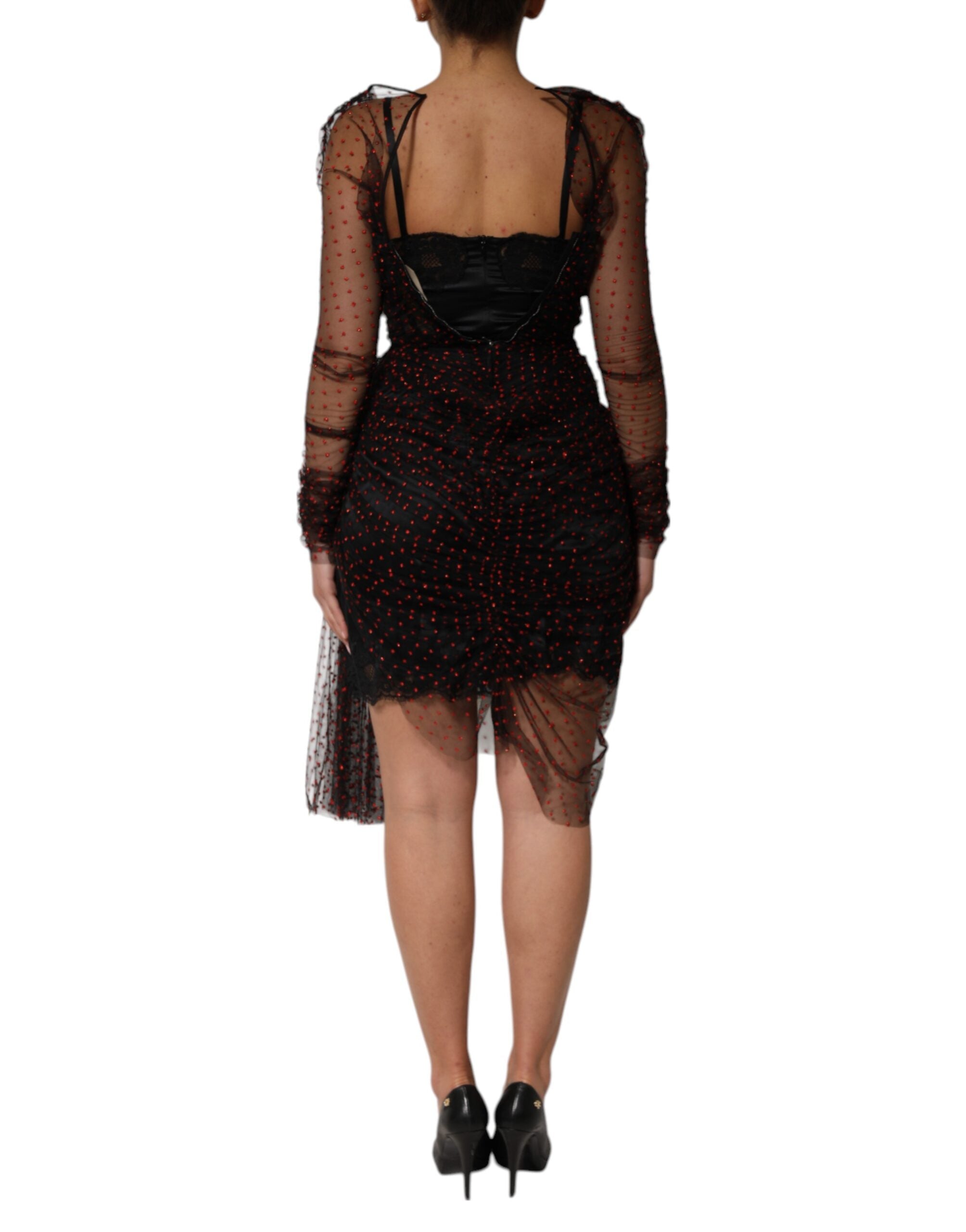 Dolce & Gabbana Black Lace Trim Long Sleeve Sheath Mini Dress
