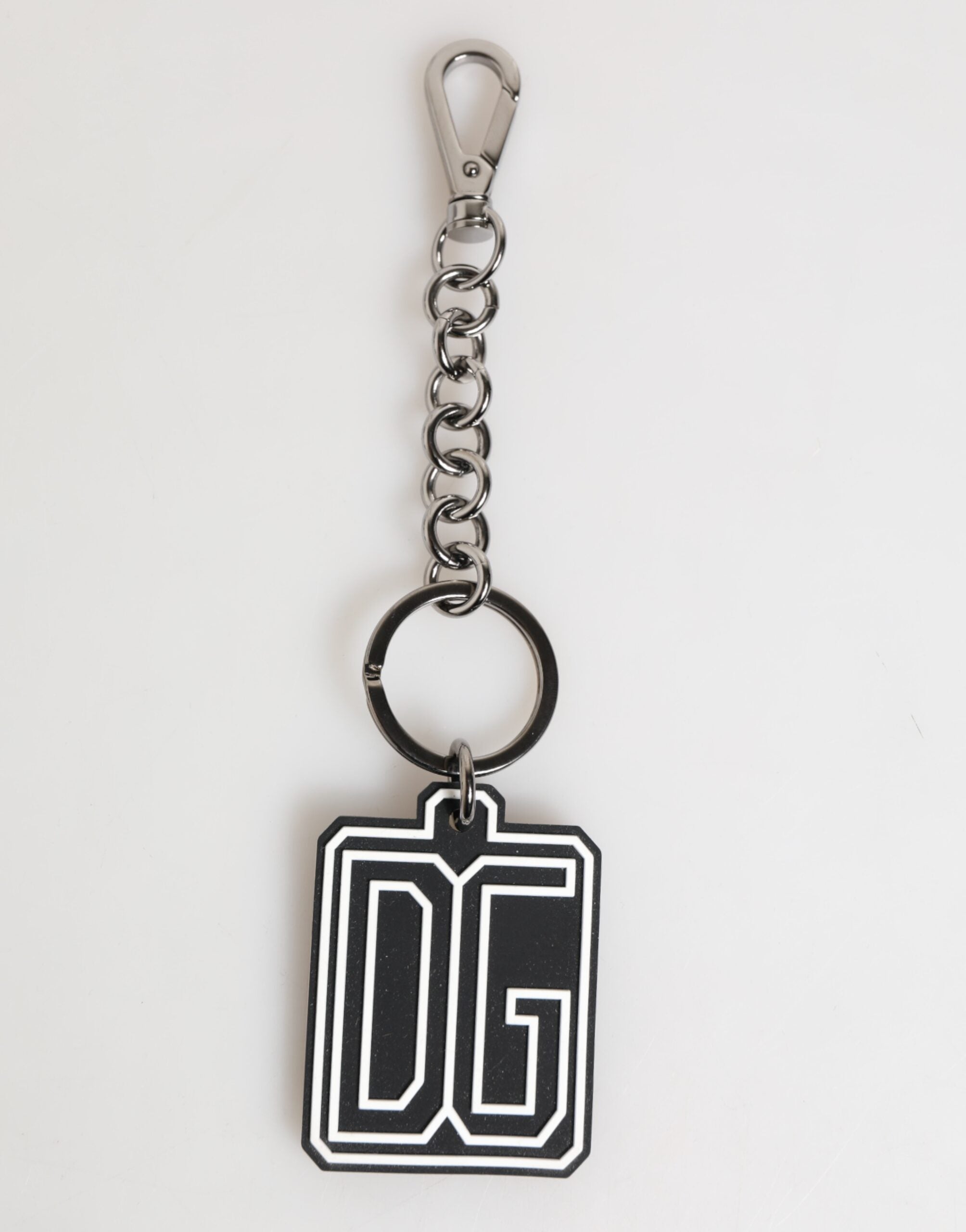 Dolce & Gabbana Black White DG Rubber Logo Silver Keychain LUNESCAPE