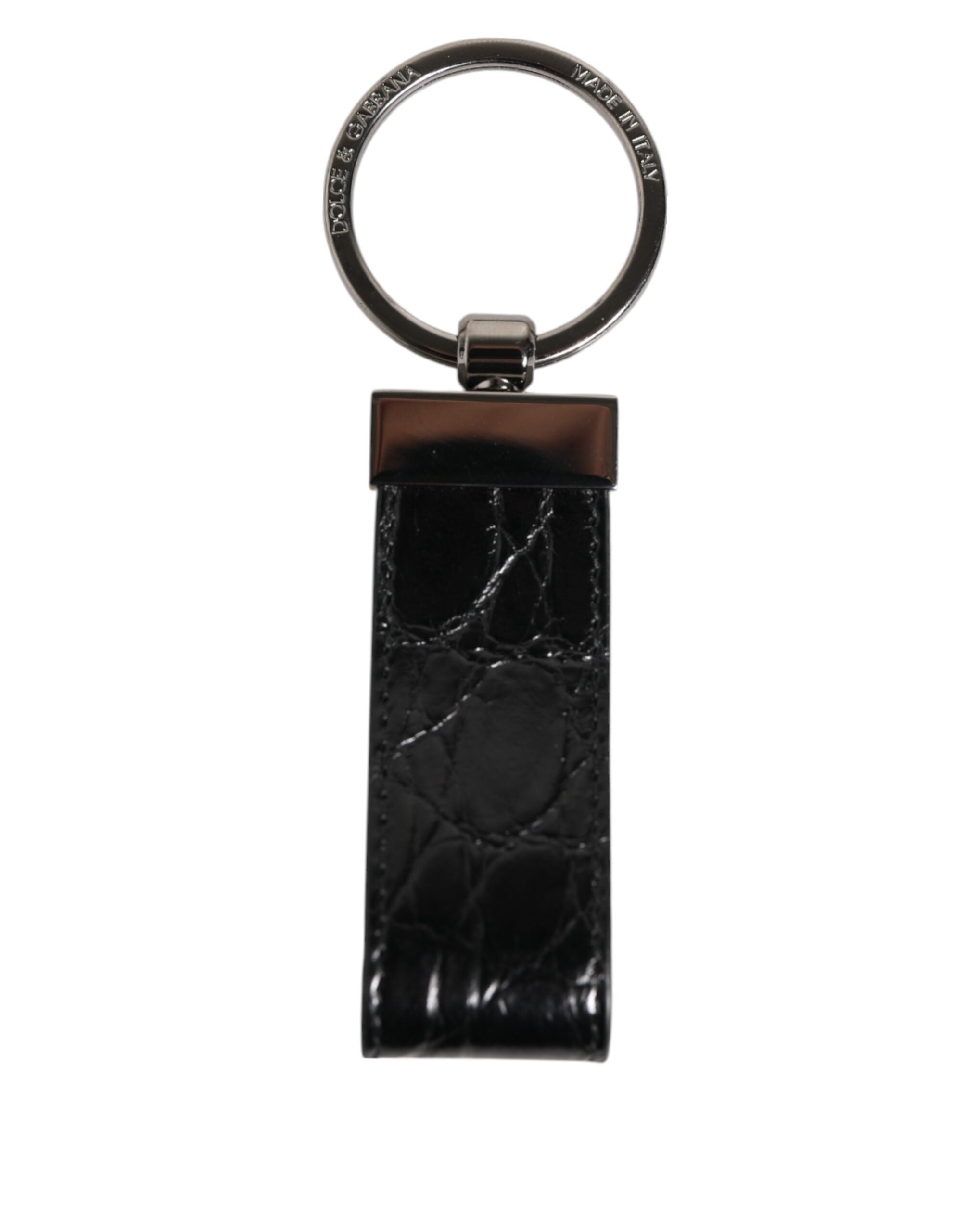 Dolce & Gabbana Black Leather Logo Metal Ring Keychain LUNESCAPE