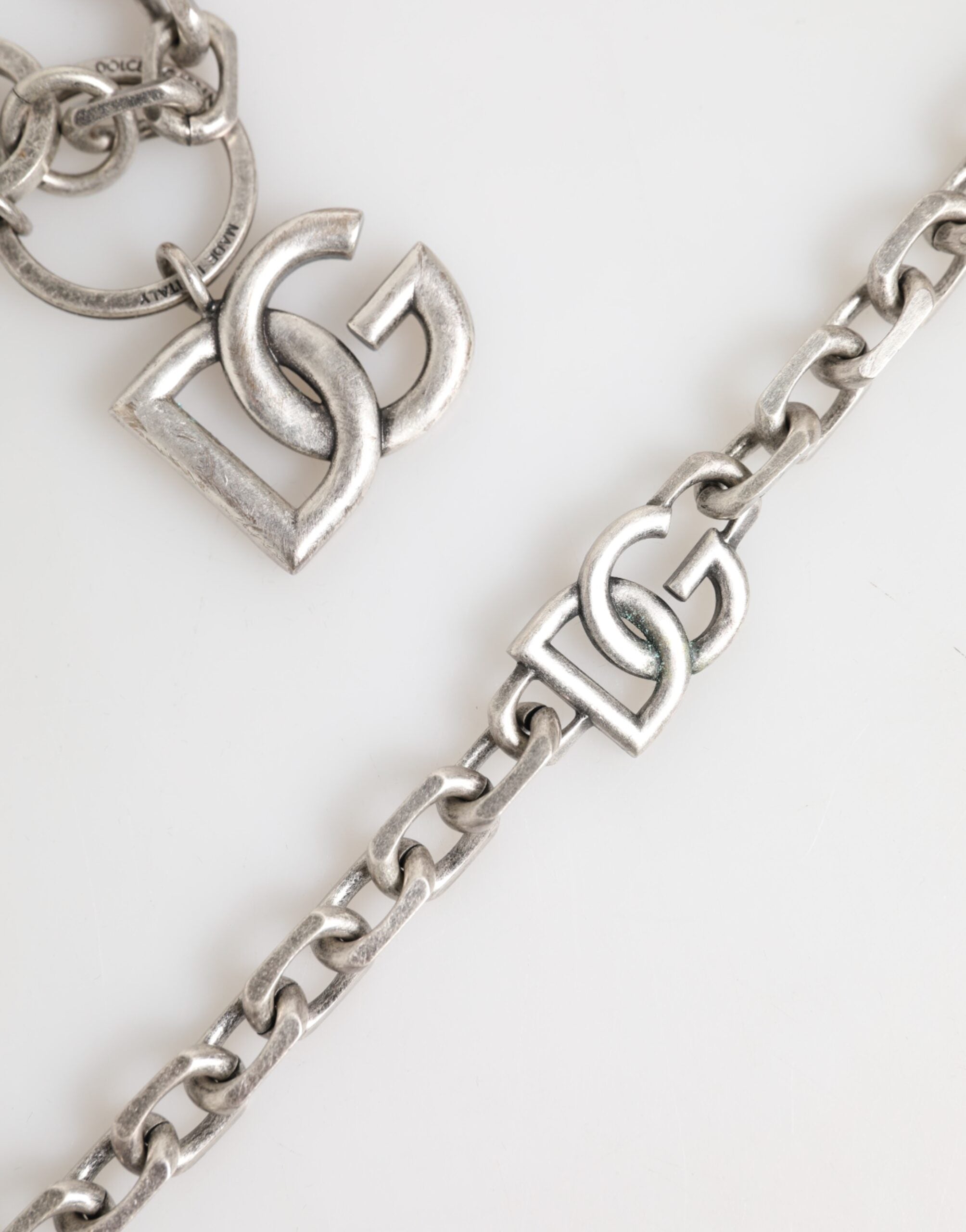 Dolce & Gabbana Silver Tone Brass DG Logo Detailing Chain Men Necklace LUNESCAPE