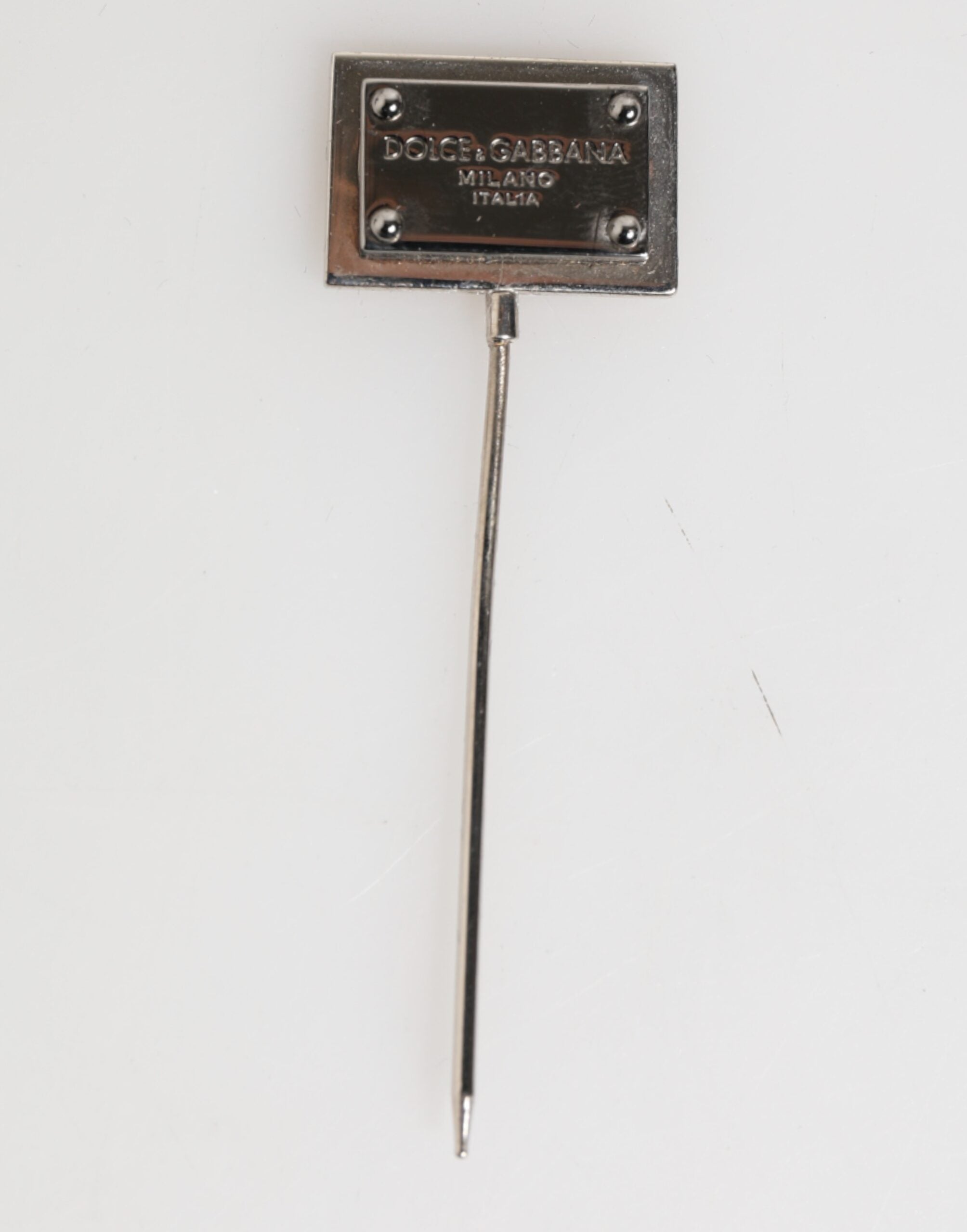 Dolce & Gabbana Silver Tone Logo Plaque Lapel Men Accessory Brooch Pin LUNESCAPE