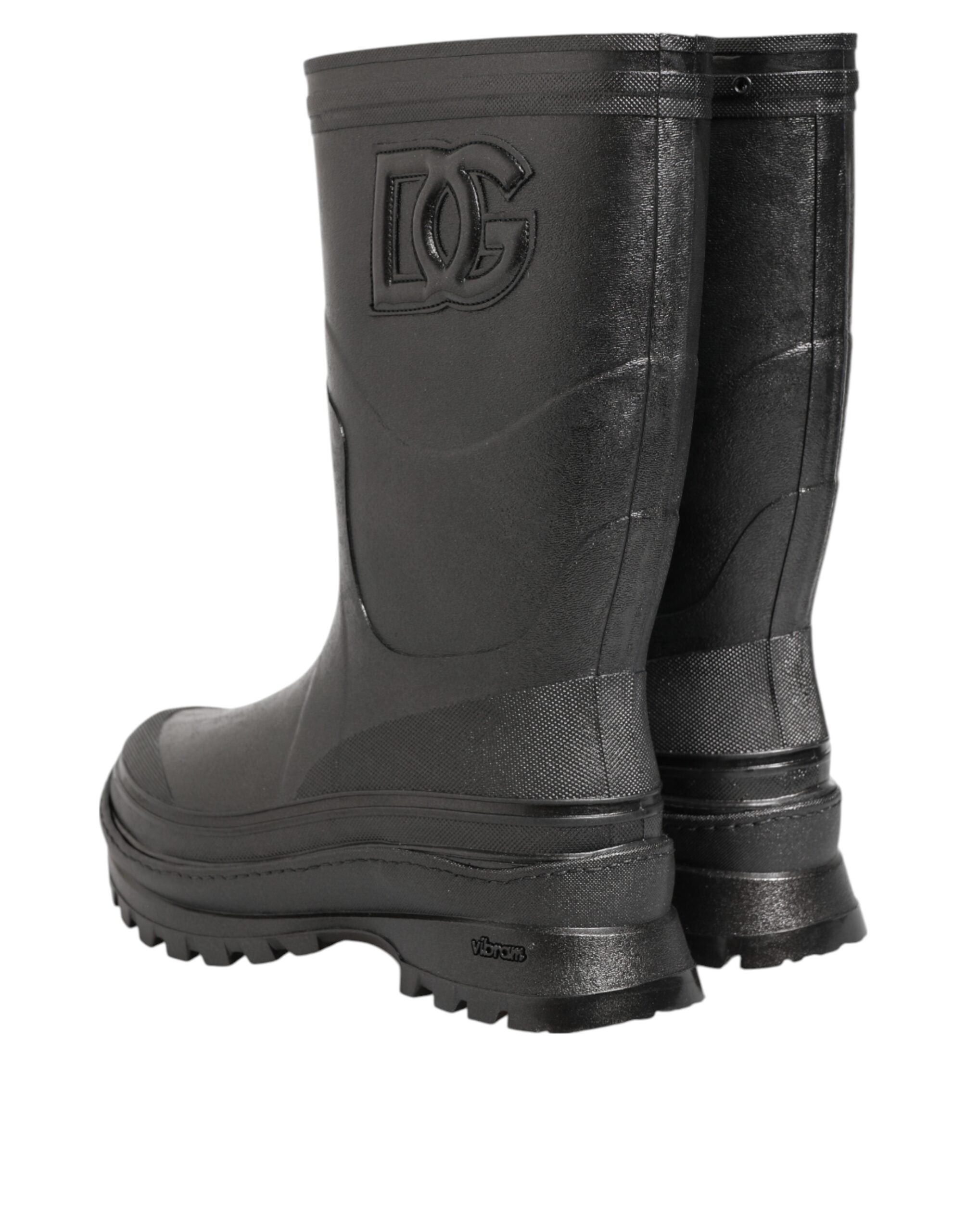 Dolce & Gabbana Metallic Black Pull On Rain Boots