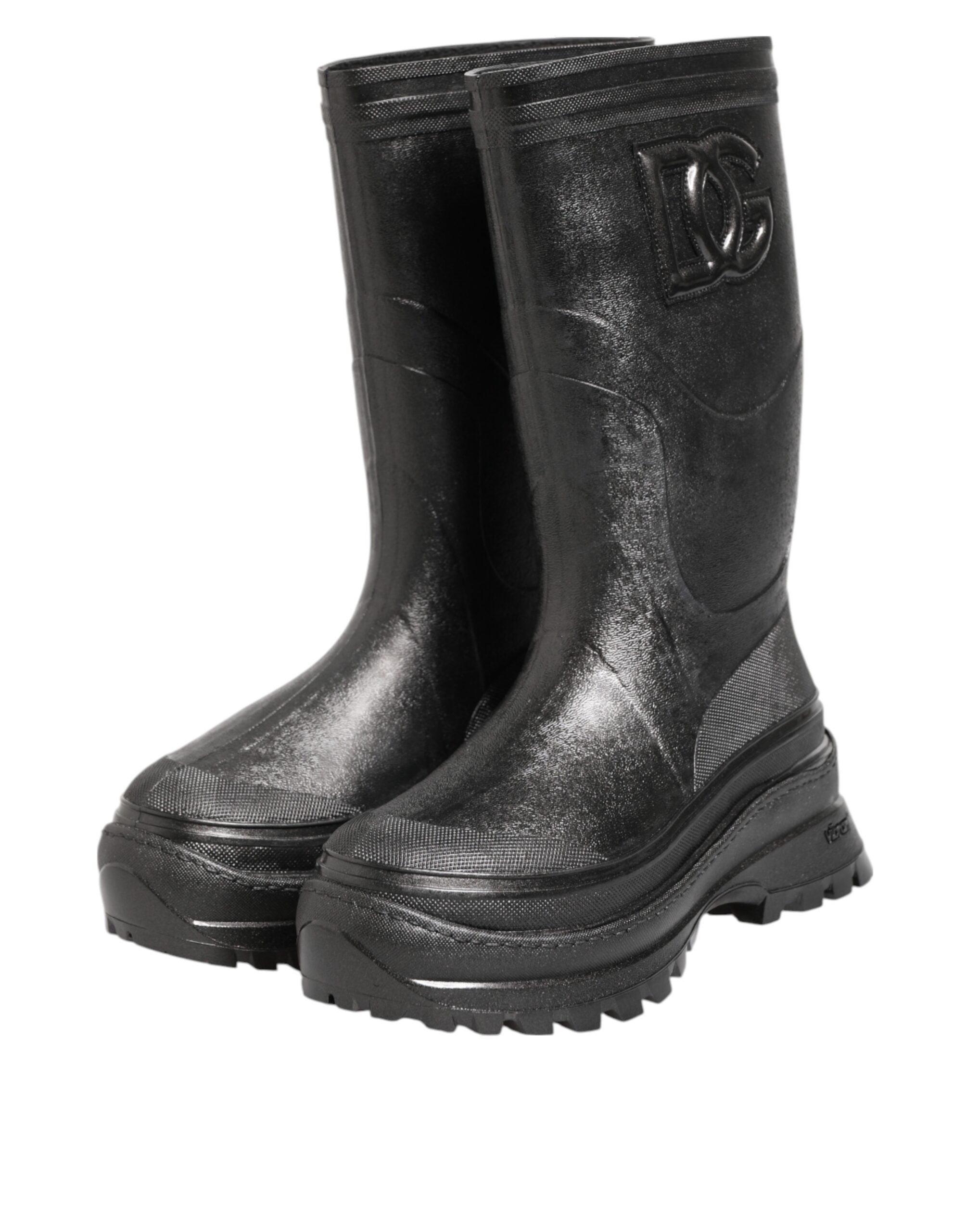 Dolce & Gabbana Metallic Black Pull On Rain Boots