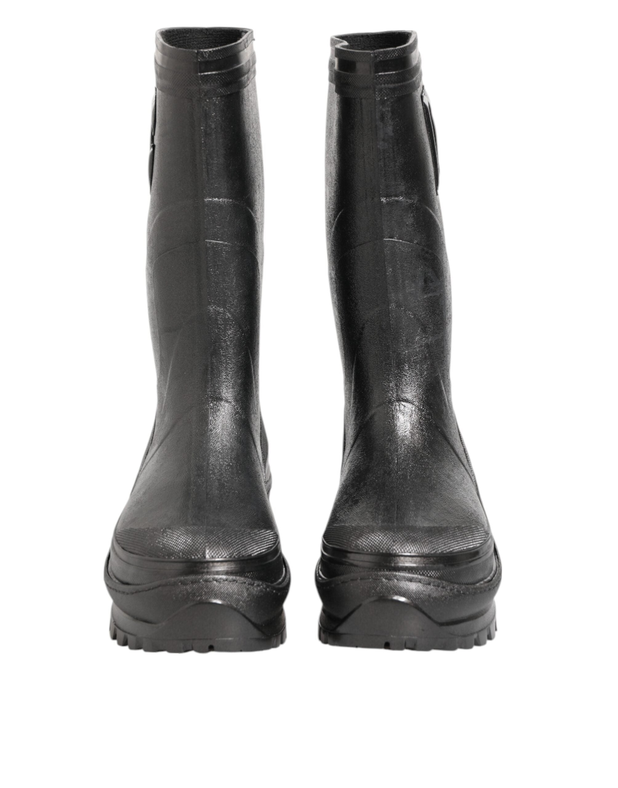 Dolce & Gabbana Metallic Black Pull On Rain Boots