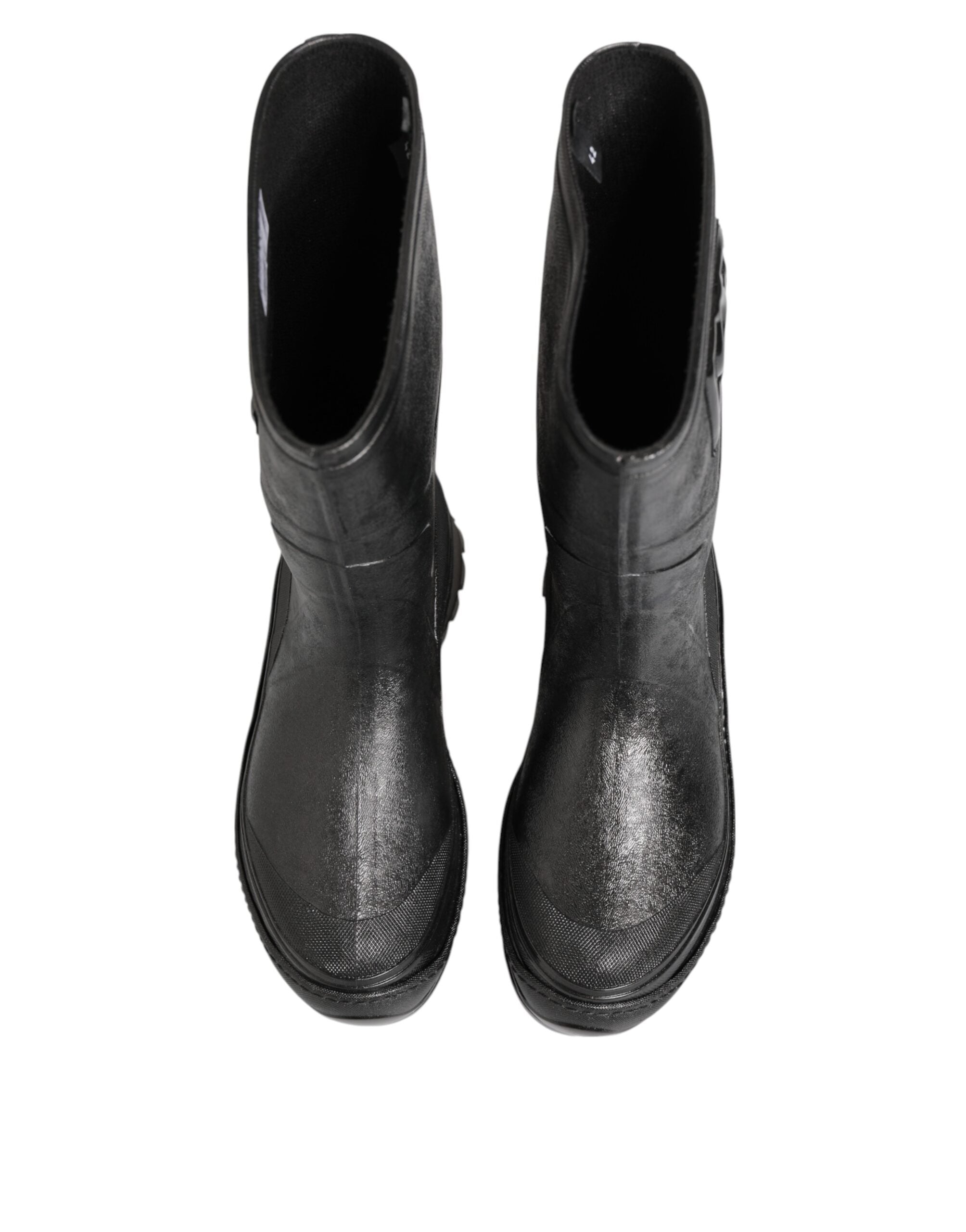 Dolce & Gabbana Metallic Black Pull On Rain Boots