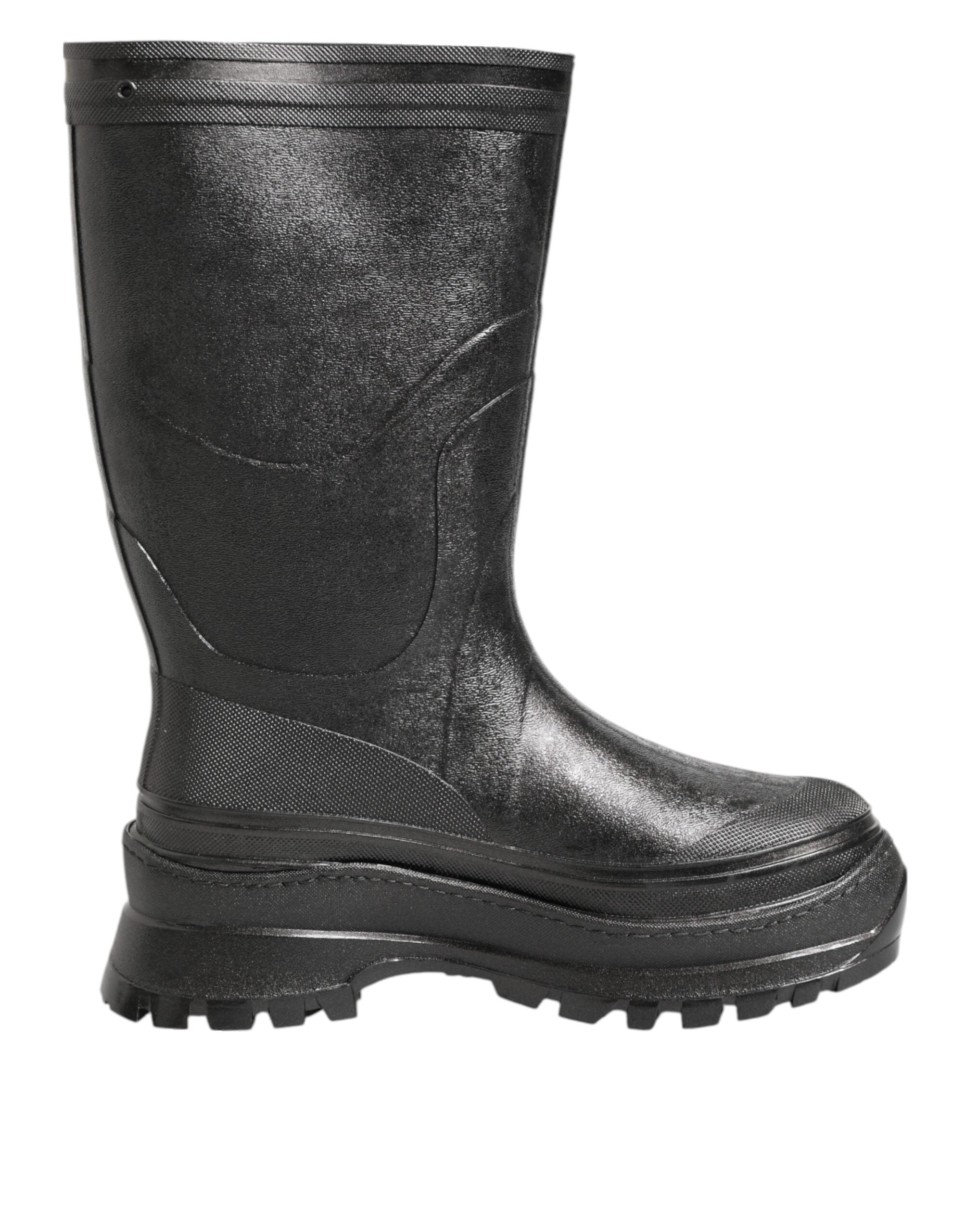 Dolce & Gabbana Metallic Black Pull On Rain Boots