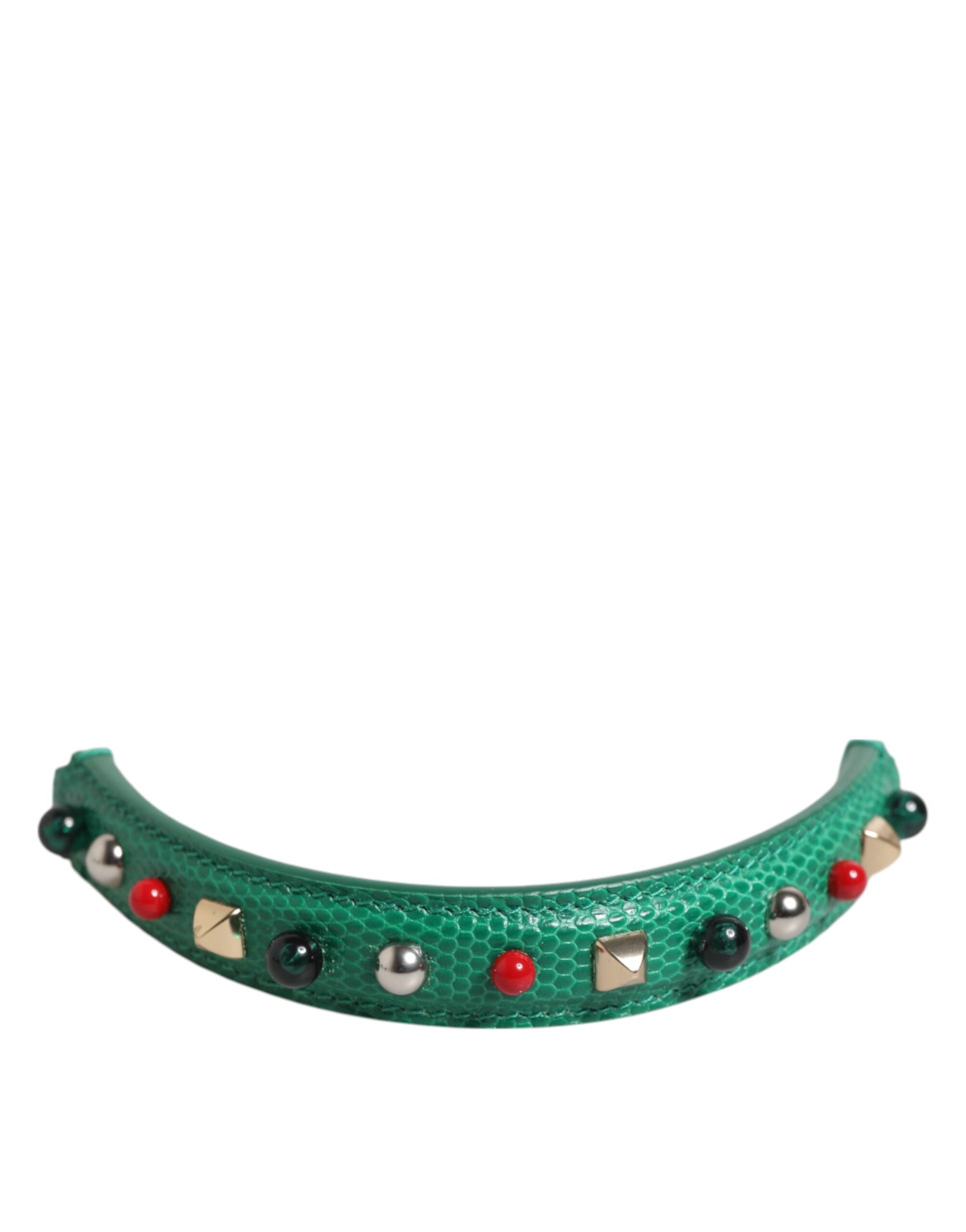 Dolce & Gabbana Green Embellished Leather Bag Handle Women Shoulder Strap LUNESCAPE