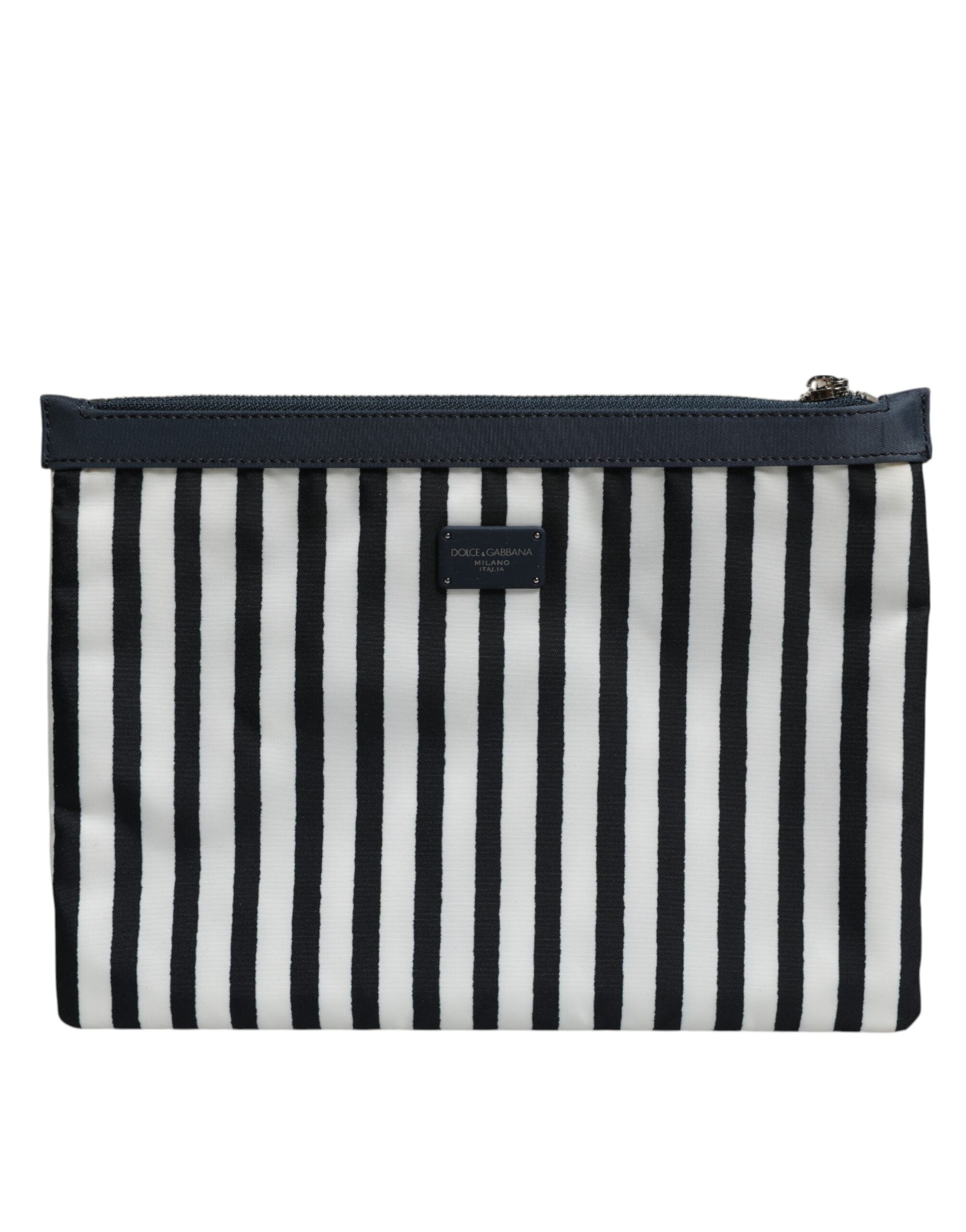 Dolce & Gabbana Black White Striped Logo Plaque Clutch Borse Pouch Bag LUNESCAPE