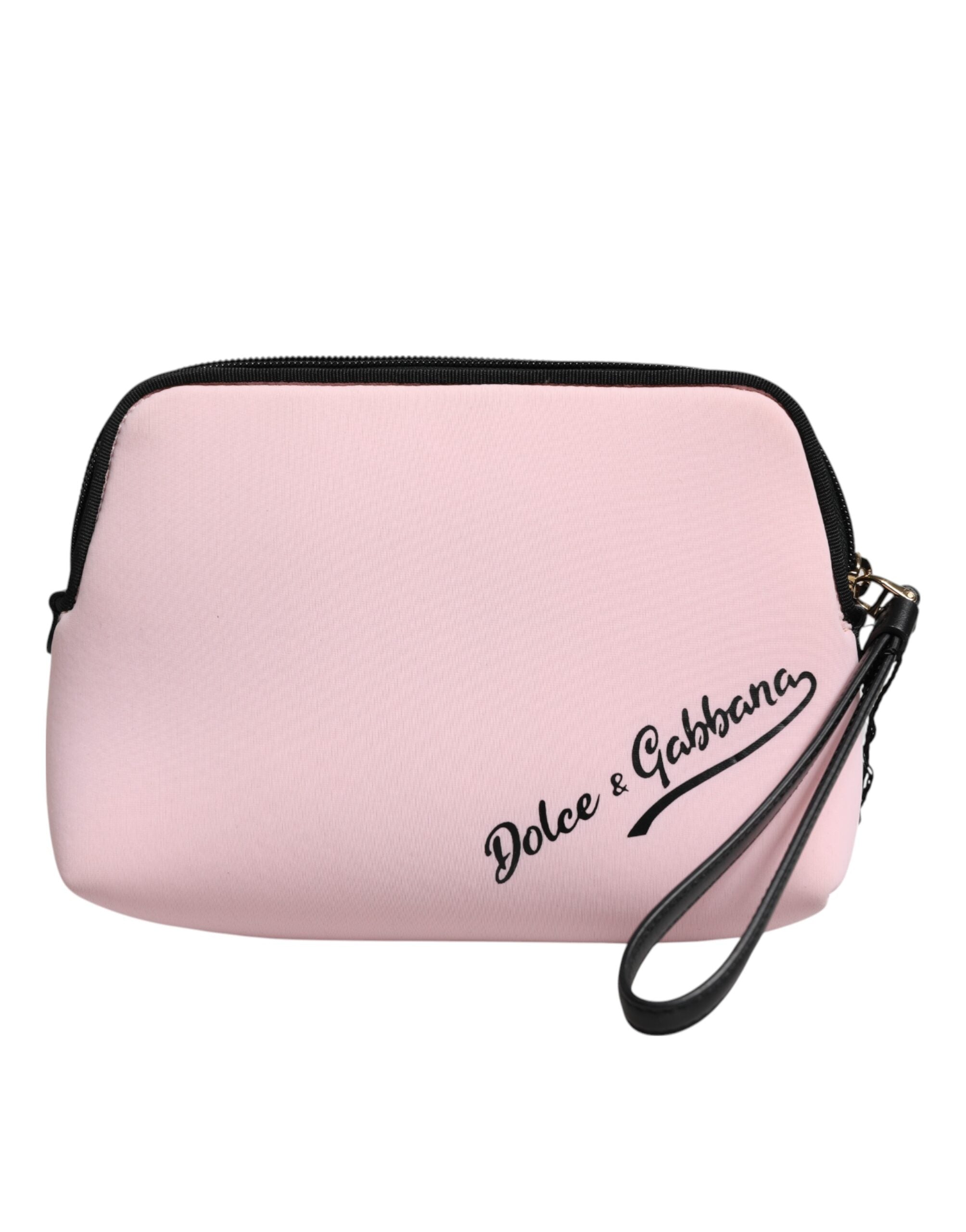 Dolce & Gabbana Pink Solid Nylon DG Logo Print Clutch Zip Borse Pouch Bag LUNESCAPE