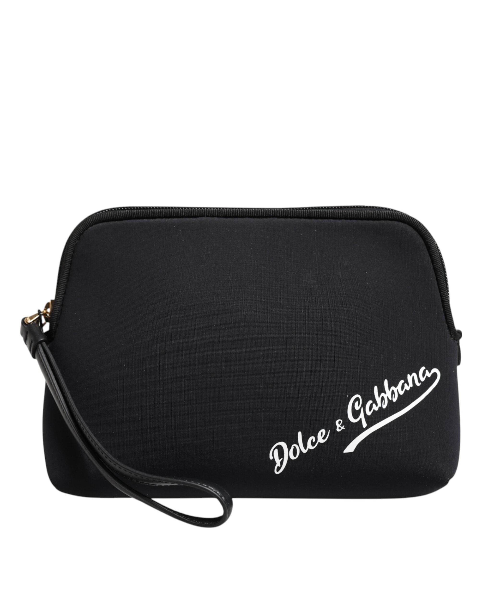 Dolce & Gabbana Black Solid Nylon DG LogoPrint Clutch Zip Borse Pouch Bag LUNESCAPE