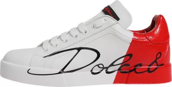 Dolce & Gabbana White Red Logo Portofino Sneakers Shoes LUNESCAPE