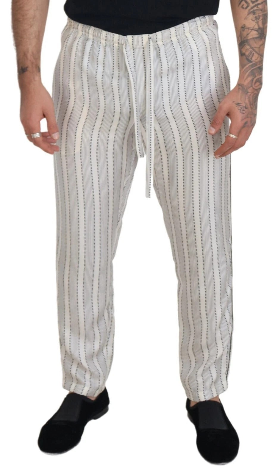 Dolce & Gabbana White Stripes Silk Lounge Trouser Pants LUNESCAPE