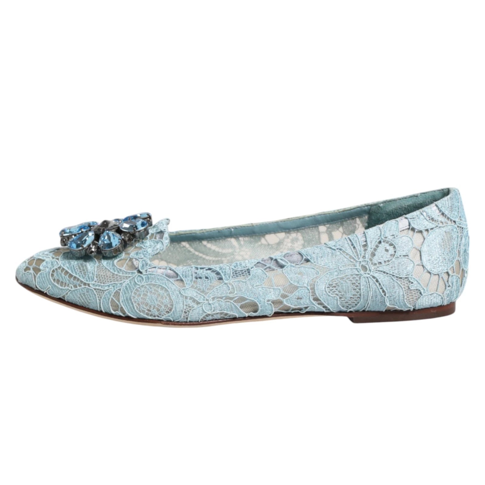 Dolce & Gabbana Blue Lace Crystal Ballet Flats Loafers Shoes LUNESCAPE