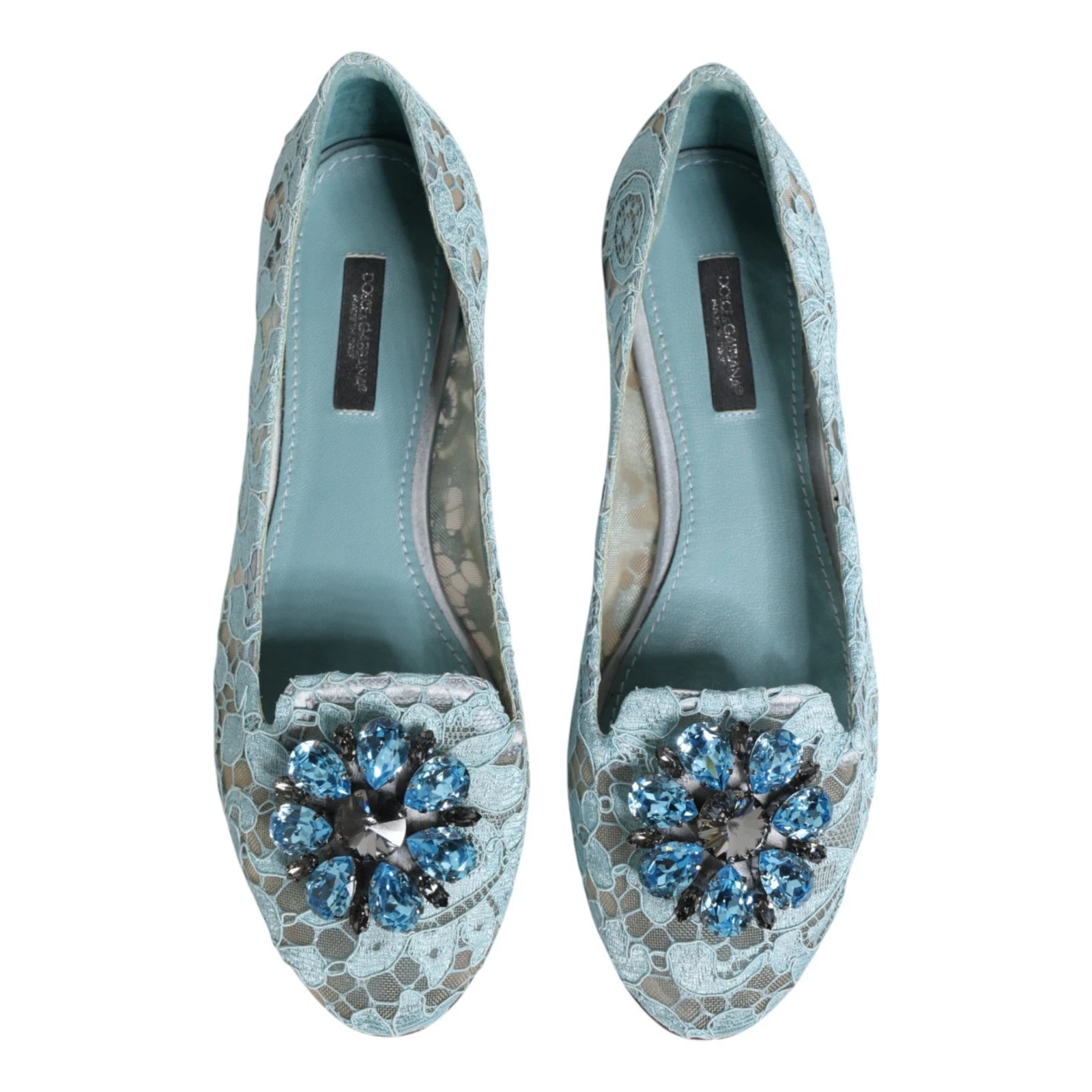 Dolce & Gabbana Blue Lace Crystal Ballet Flats Loafers Shoes LUNESCAPE