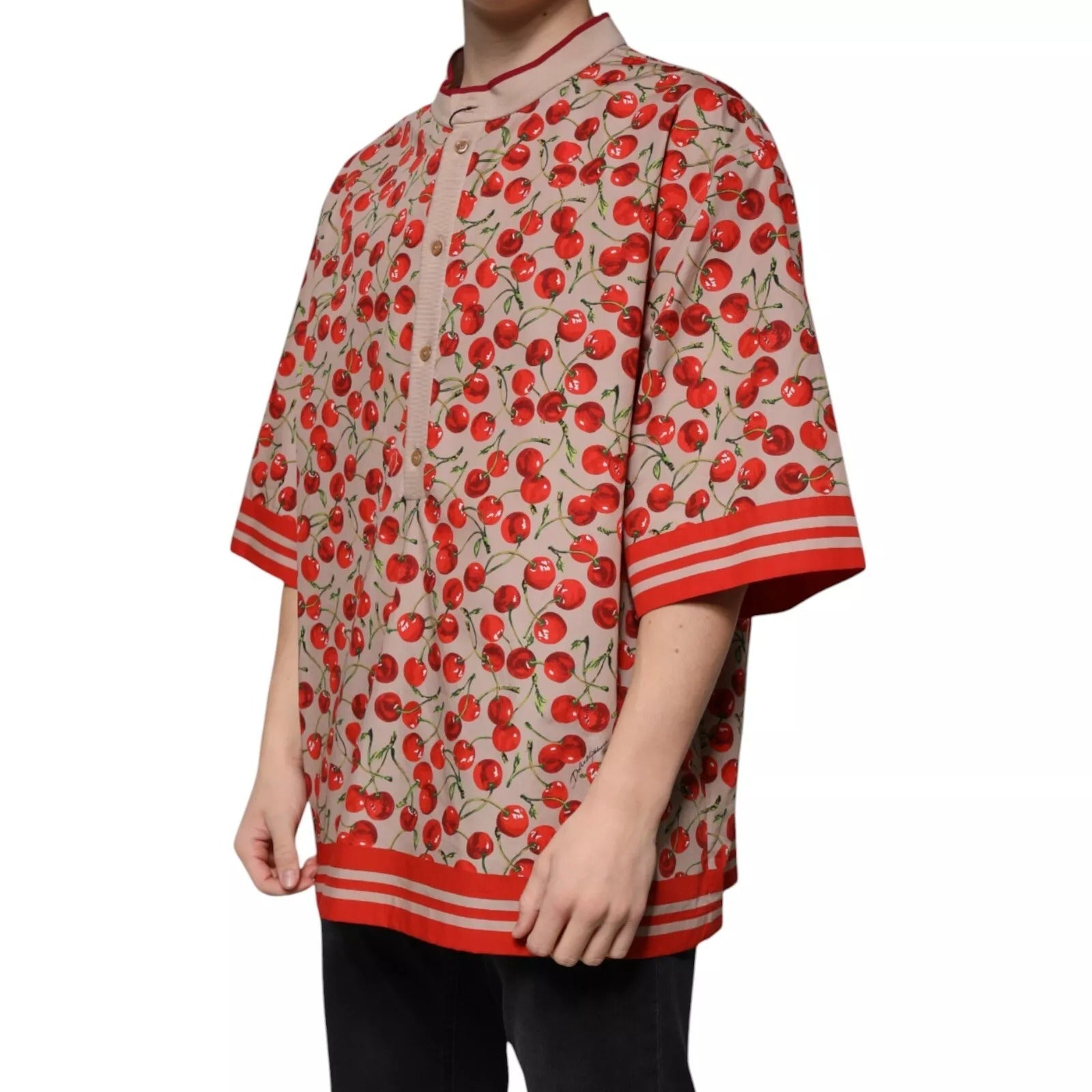 Dolce & Gabbana Beige Cherry Buttoned Casual Shirt