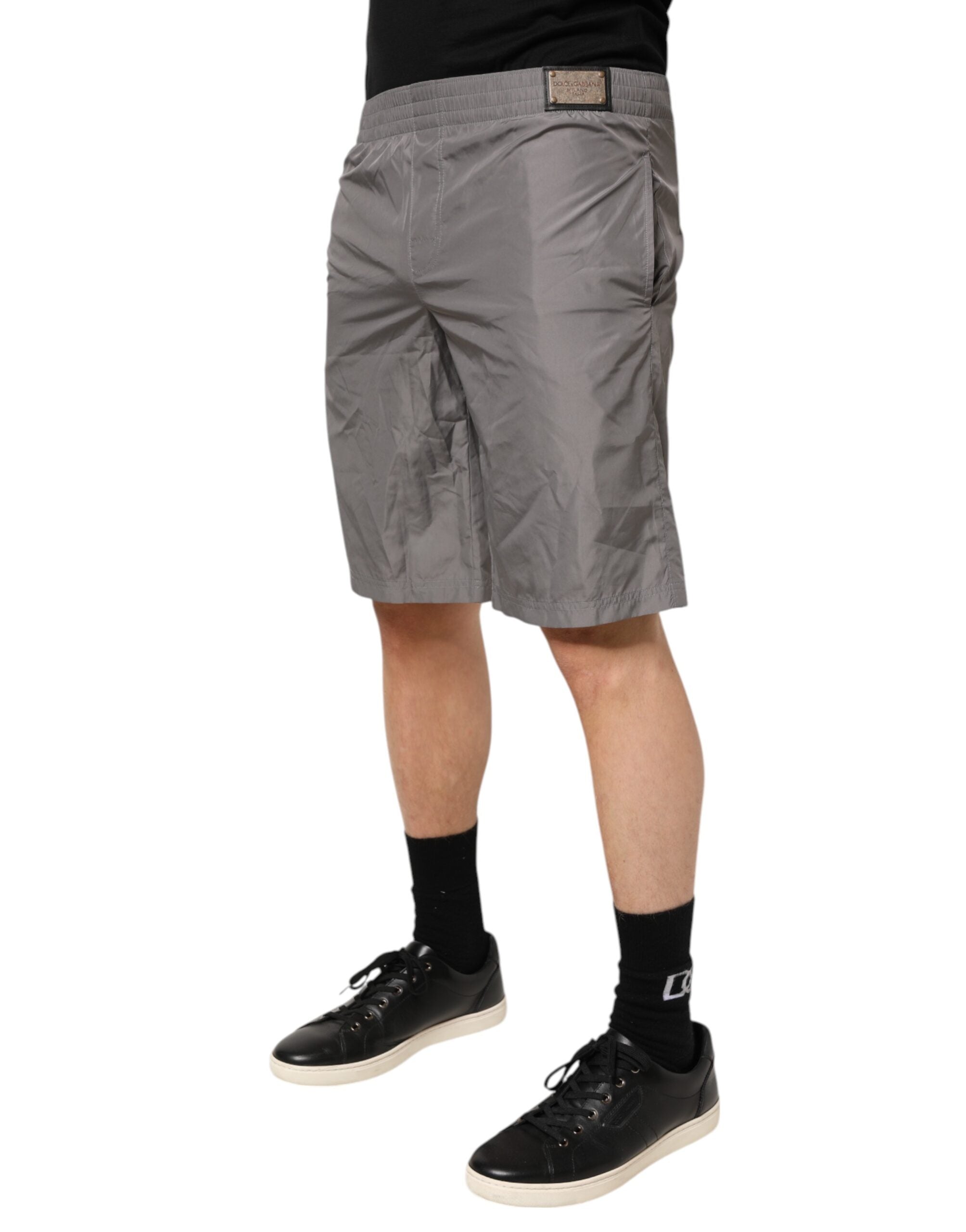 Dolce & Gabbana Light Gray Nylon Elastic Waist Shorts Swimwear
