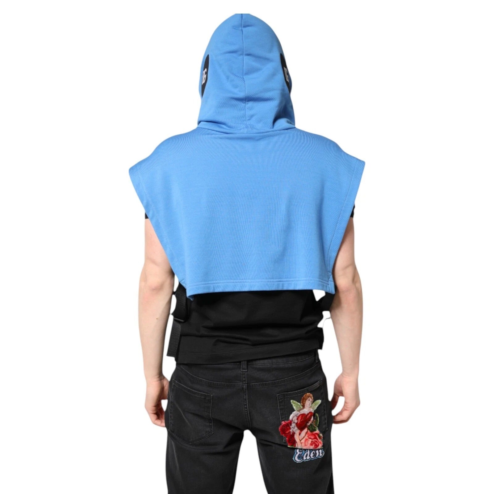 Dolce & Gabbana Blue Cotton Hooded Men Sportswear One Size Vest