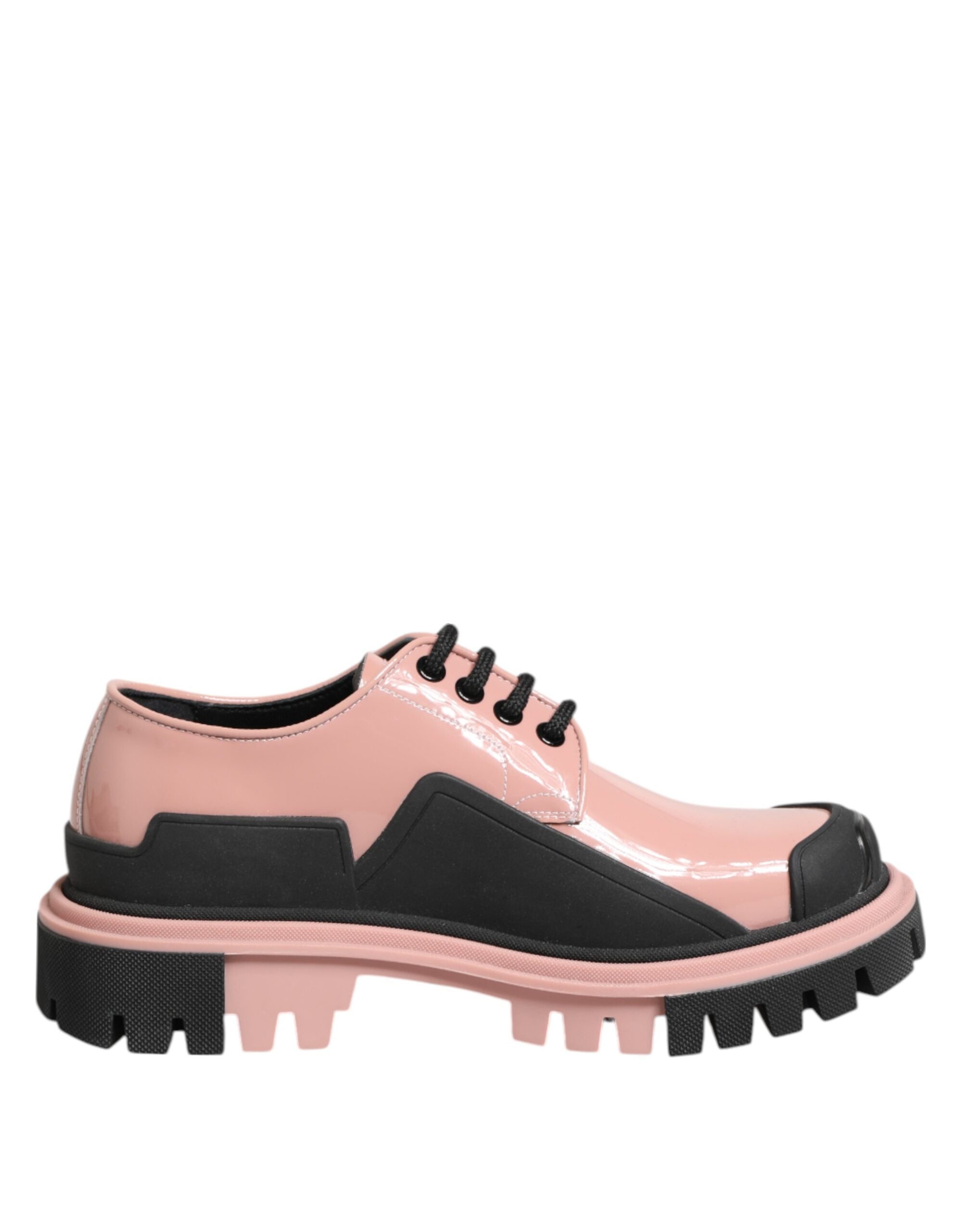 Dolce & Gabbana Light Powder Pink Black Leather Lace-Up Shoes LUNESCAPE