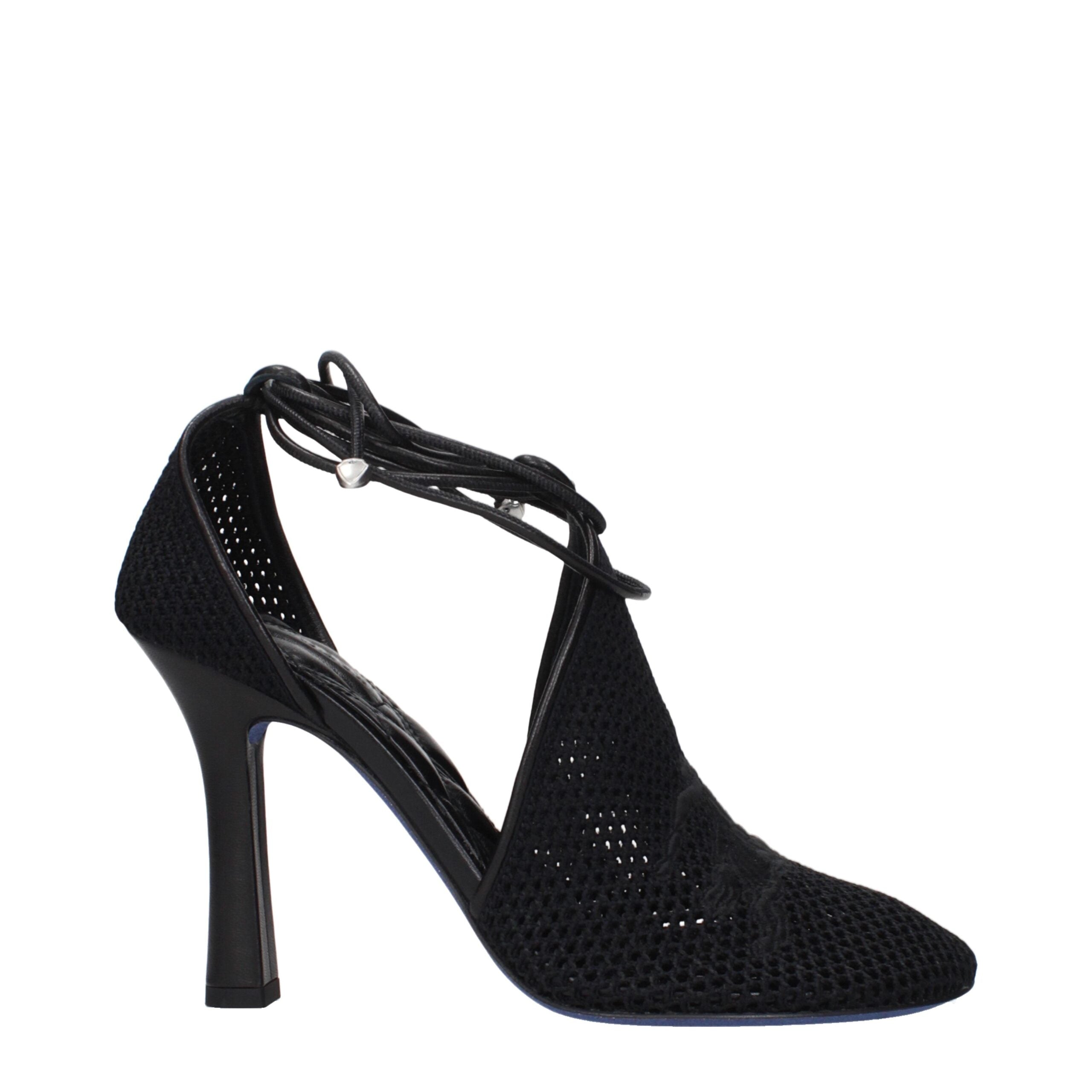 Burberry Black Fabric High Heel T-Strap Pumps