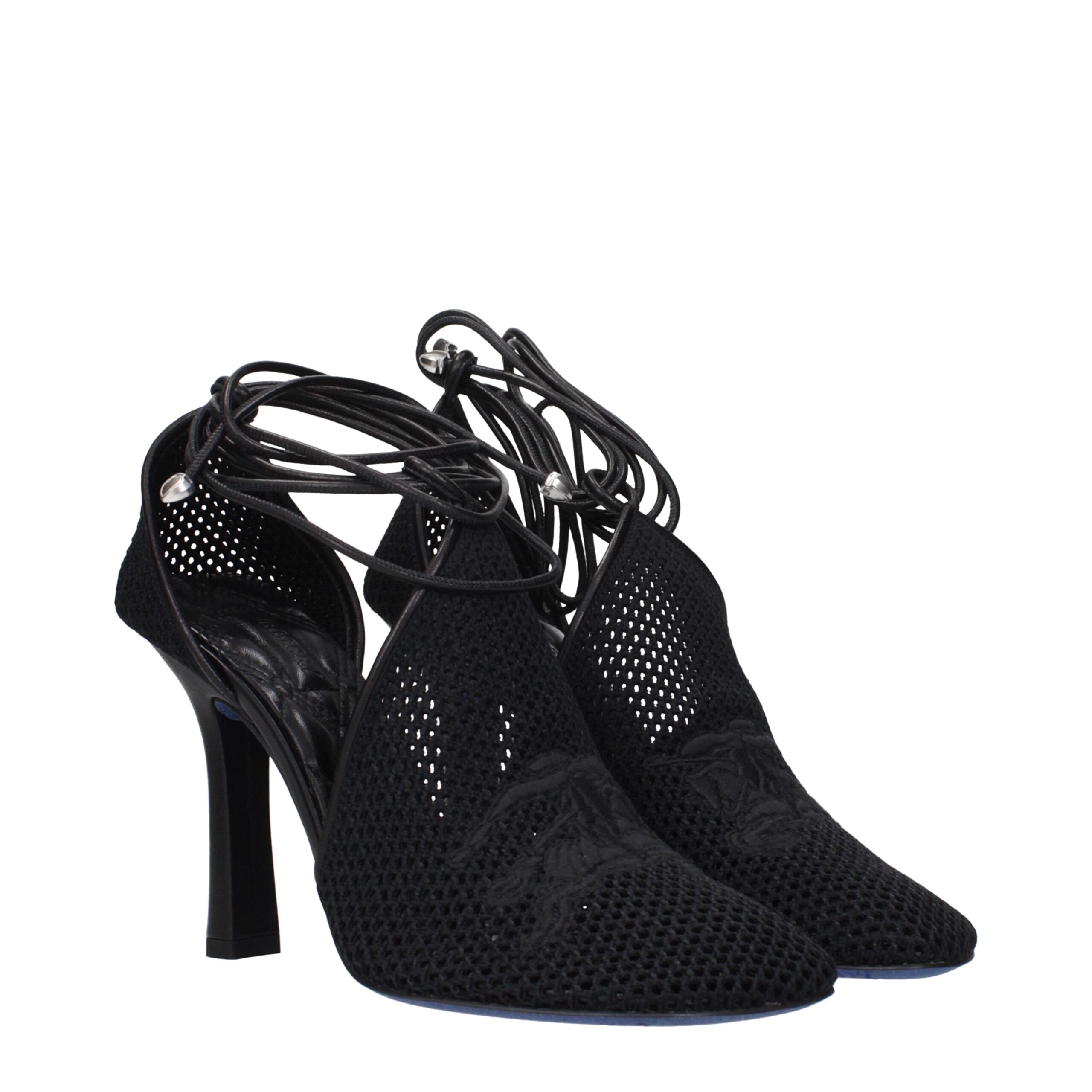 Burberry Black Fabric High Heel T-Strap Pumps