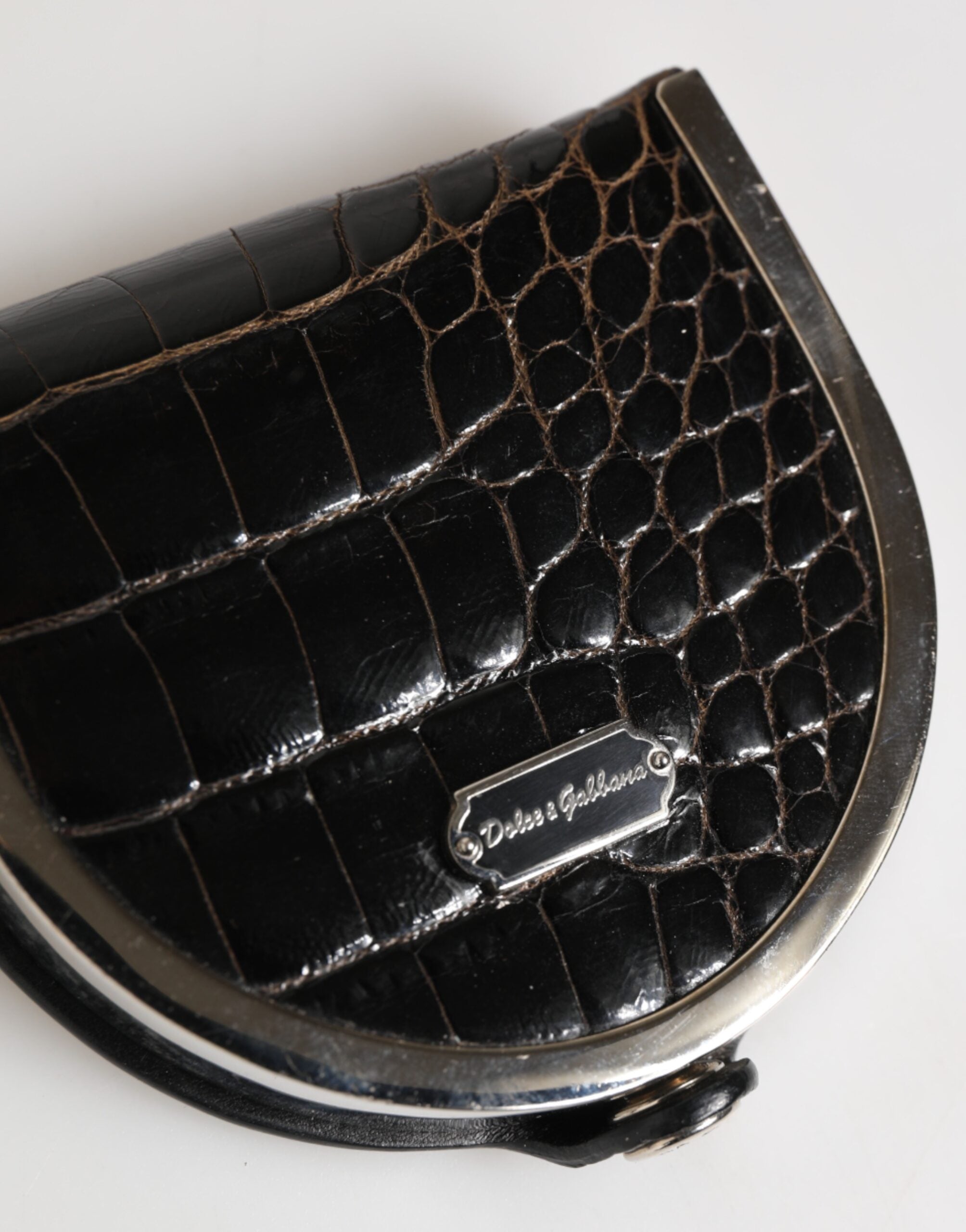 Dolce & Gabbana Black Polished Crocodile Leather Mens Coin Purse