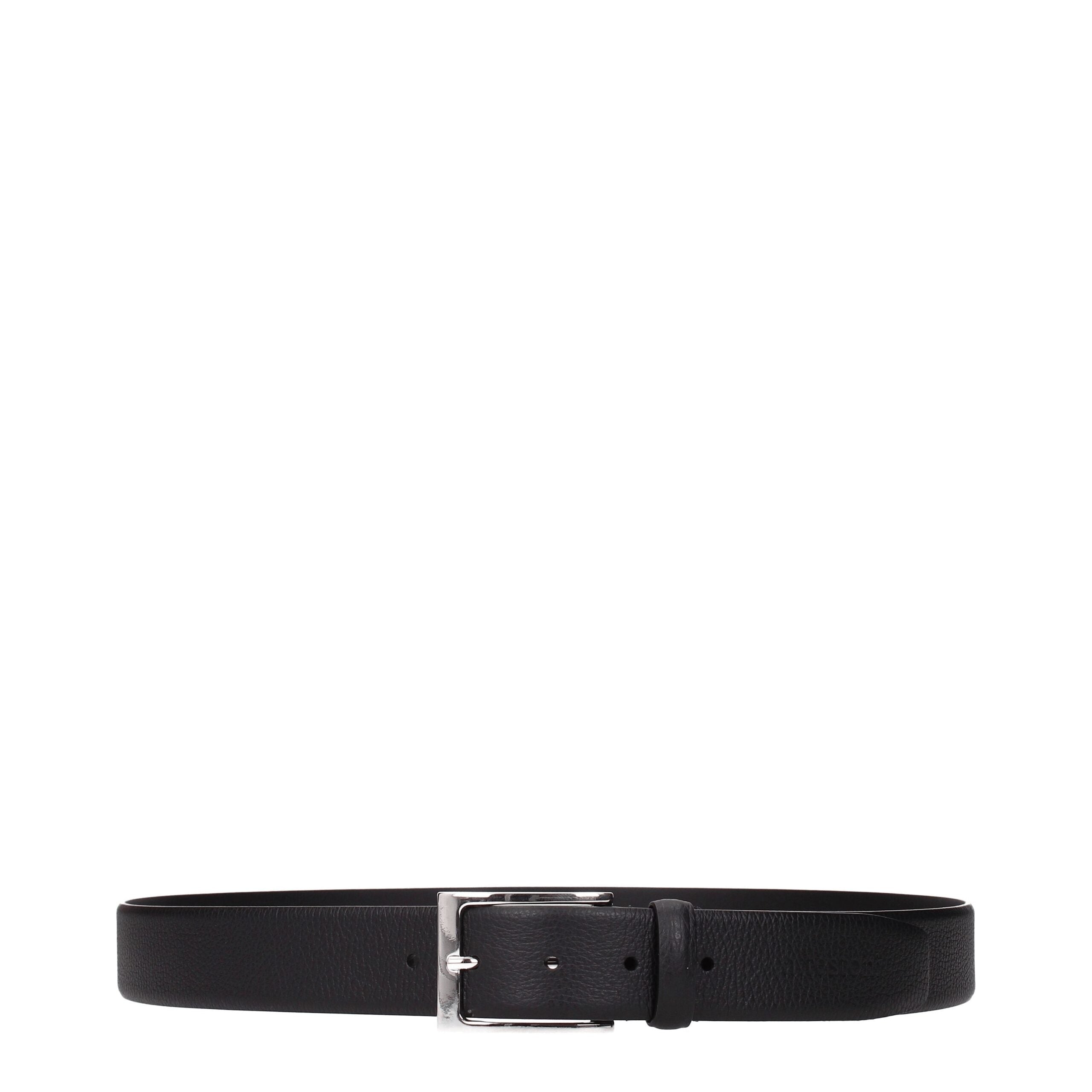 Testoni Black Leather Regular Belts LUNESCAPE