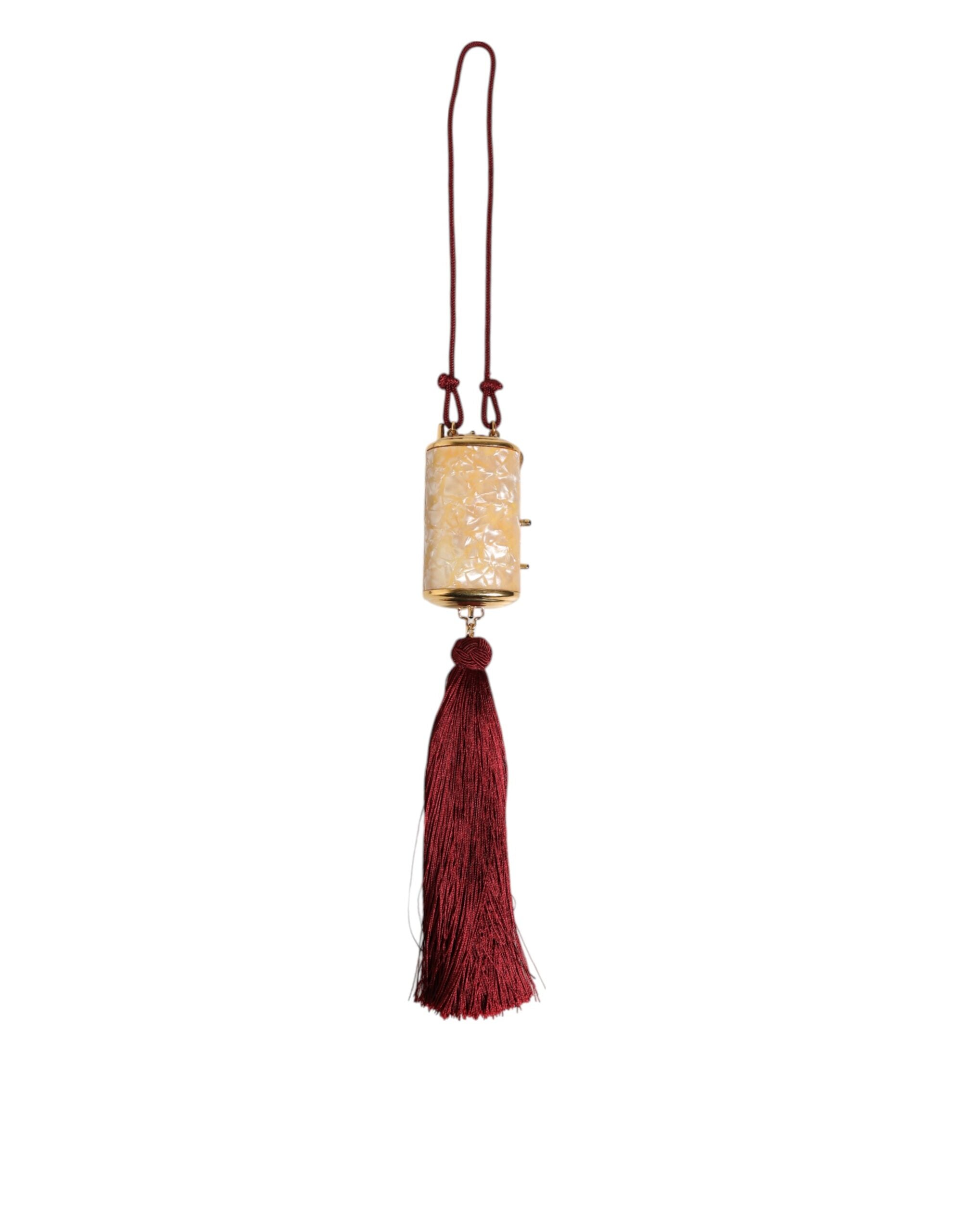 Dolce & Gabbana White Resin Gold Metal Crossbody Mini Purse Tassel Bag